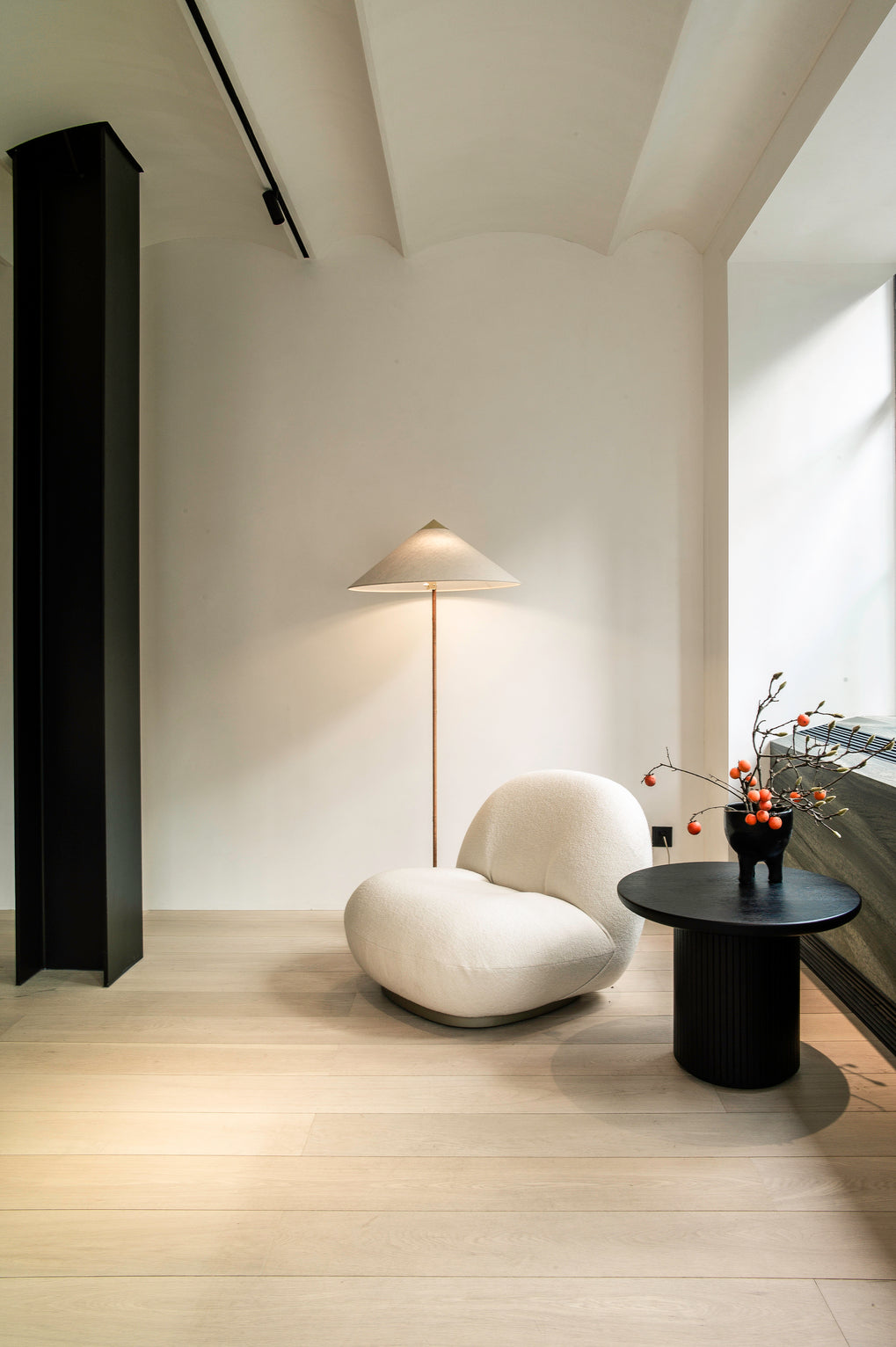 Floor lamp 9602 brass with bamboo shade