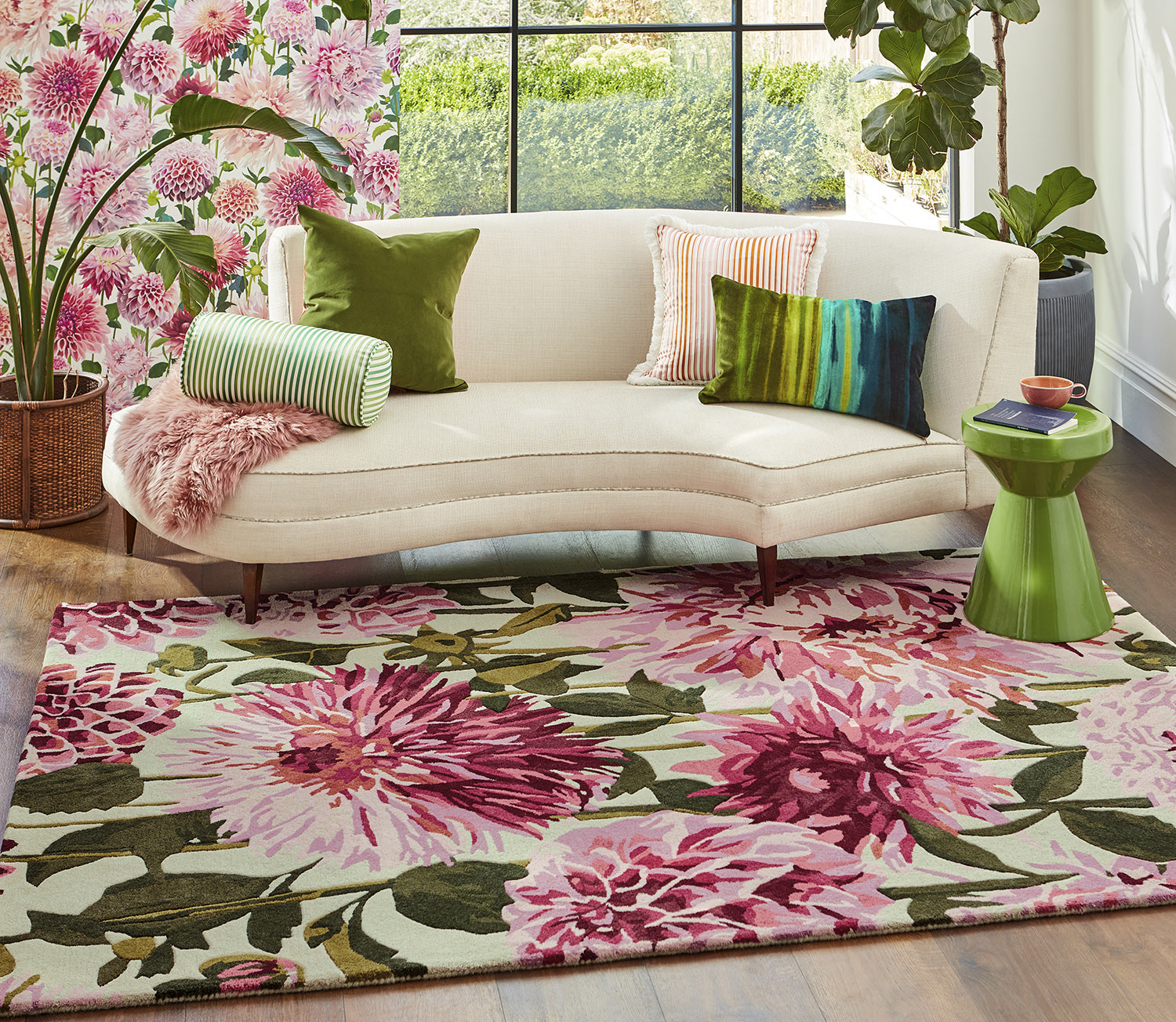 Dahlia Fuchsia Palm rug pink-green