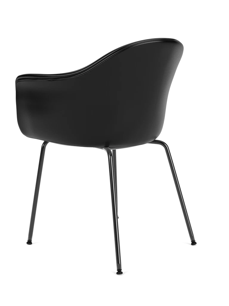 Kreslo s opierkami HARBOUR čierna koža s čiernym oceľovým podstavcom