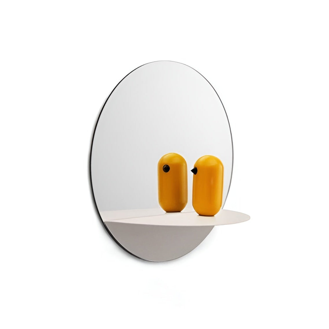 HORIZON ROUND white round mirror with shelf