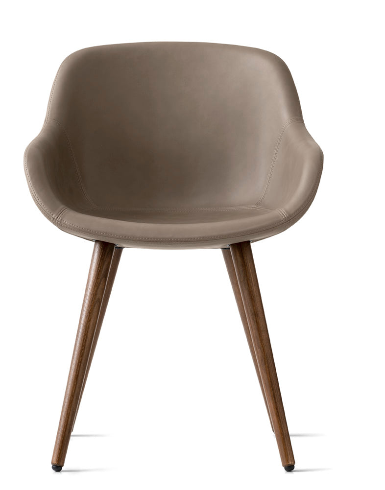 Čalúnená stolička IGLOO s tmavým dreveným podstavcom