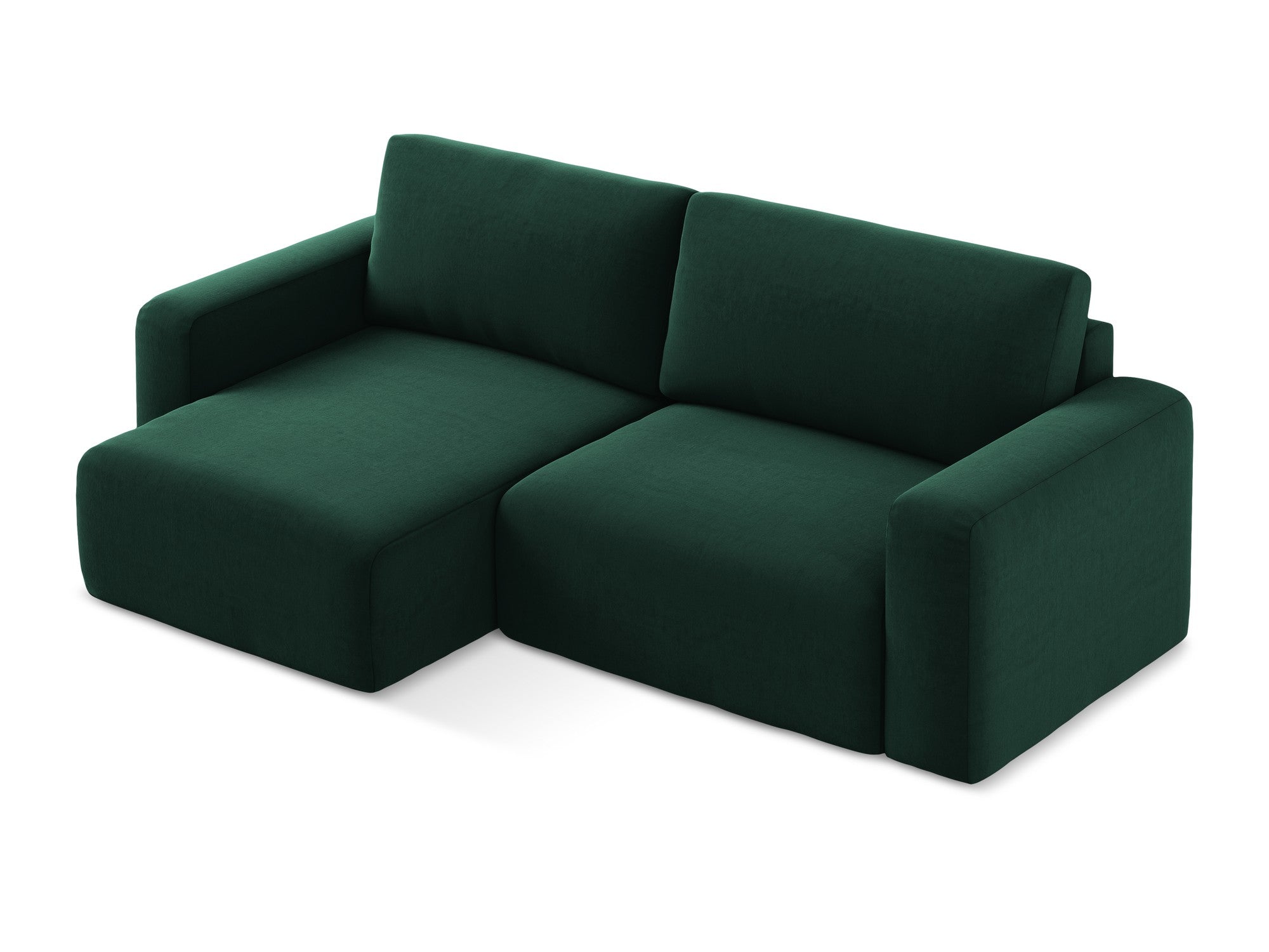 Left-facing velvet corner sofa with sleeping function KONA in bottle green