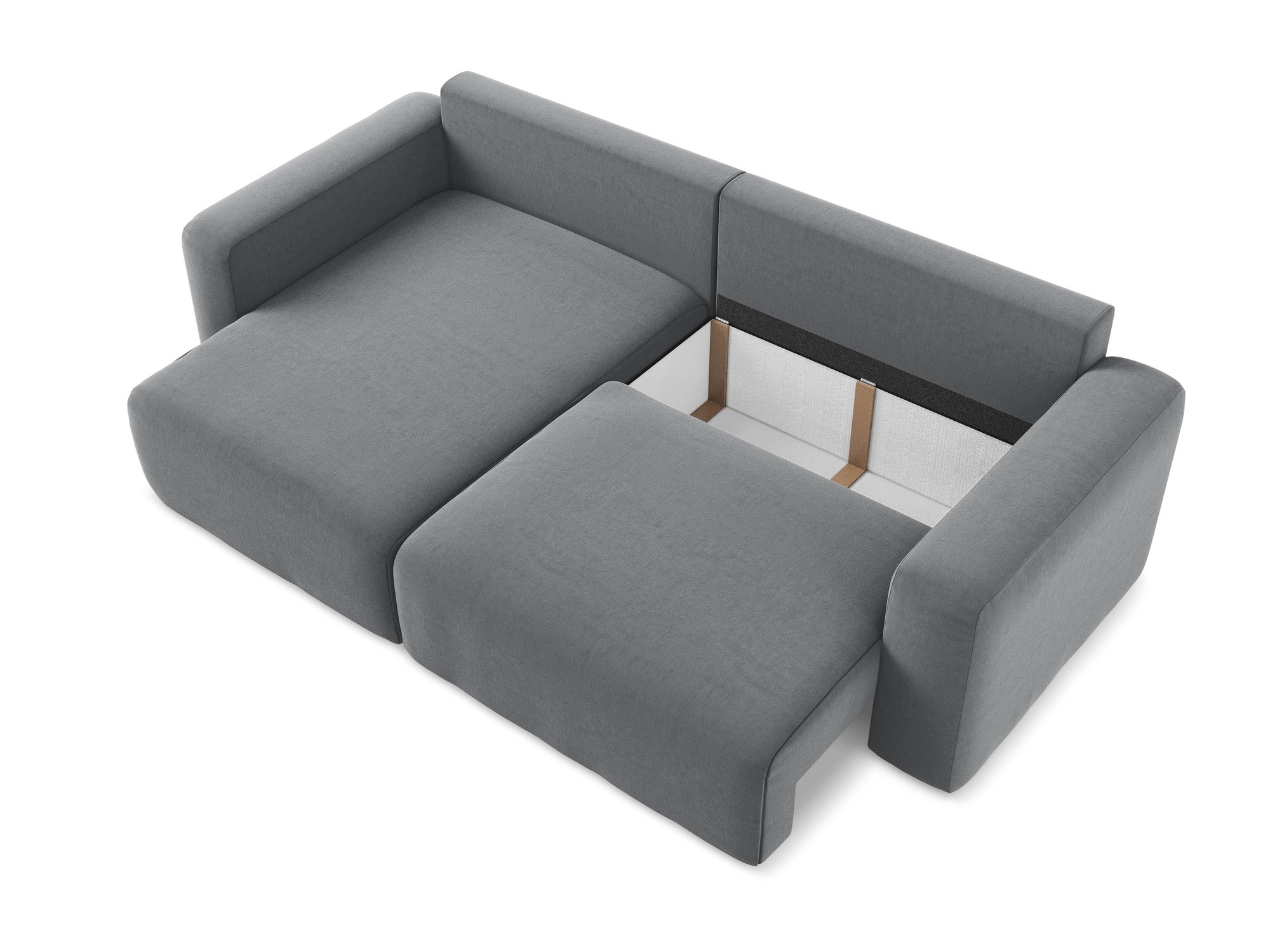 Left-facing velvet corner sofa bed KONA in steel gray