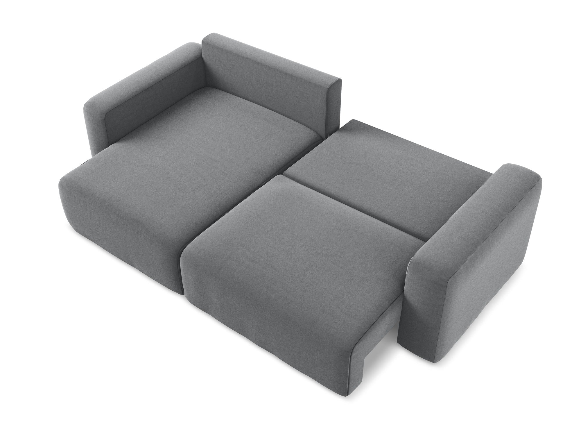 Left-facing velvet corner sofa bed KONA in steel gray