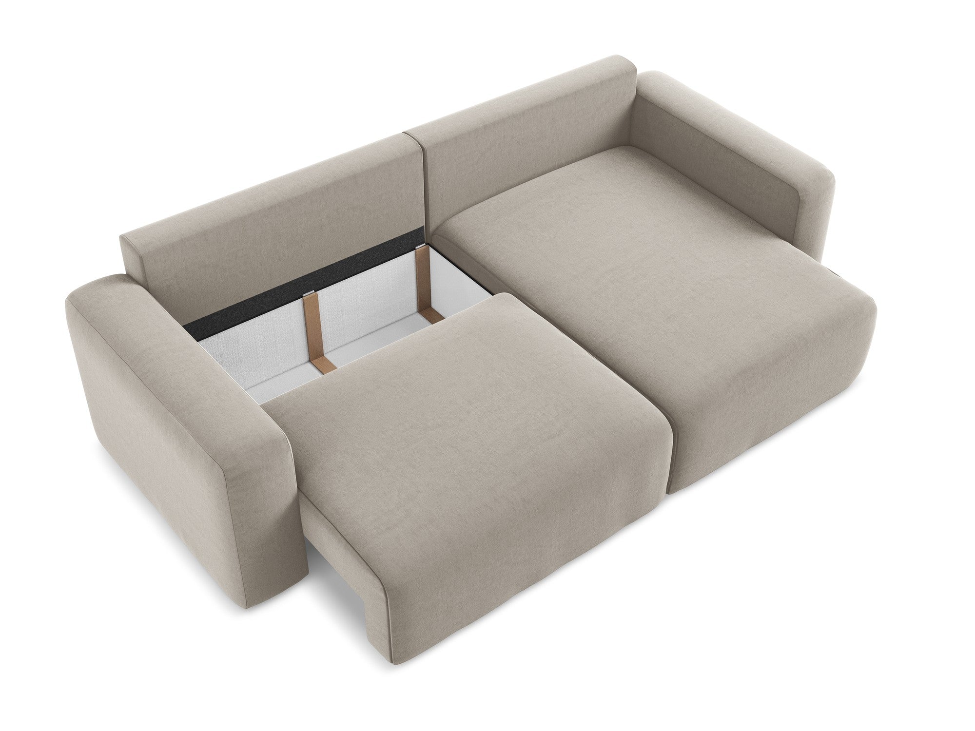 Right-facing velvet corner sofa bed KONA taupe
