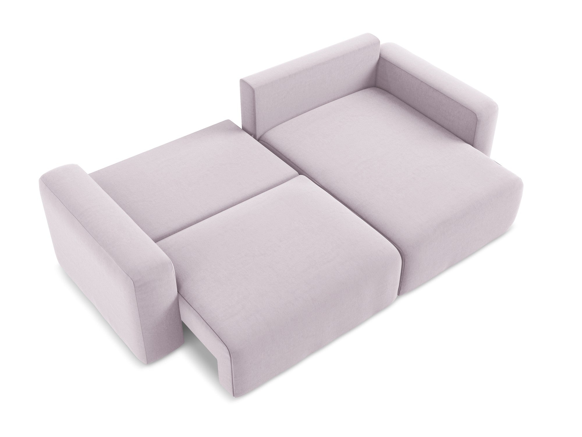 Rohová pohovka z jemného sametu pravostranná s funkciou spania KONA levanduľová