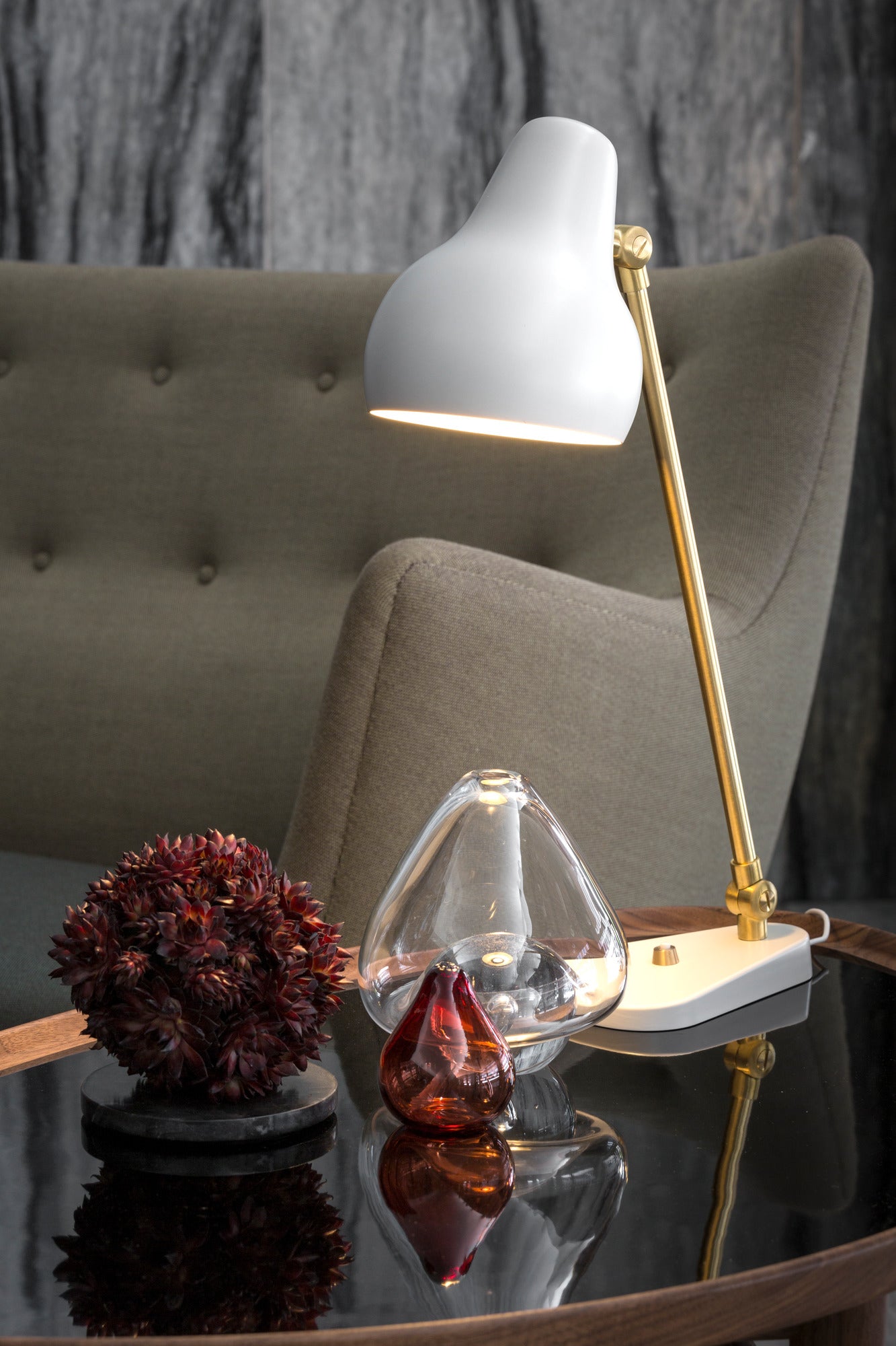 VL 38 Table Lamp White with Gold Finish