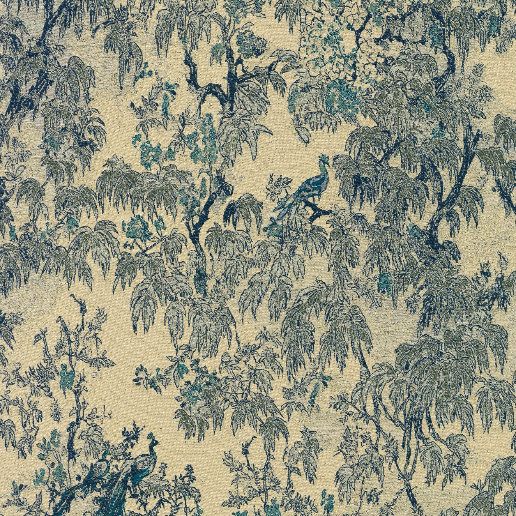 Textile wallpaper with a plant motif RAMAGE blue with beige