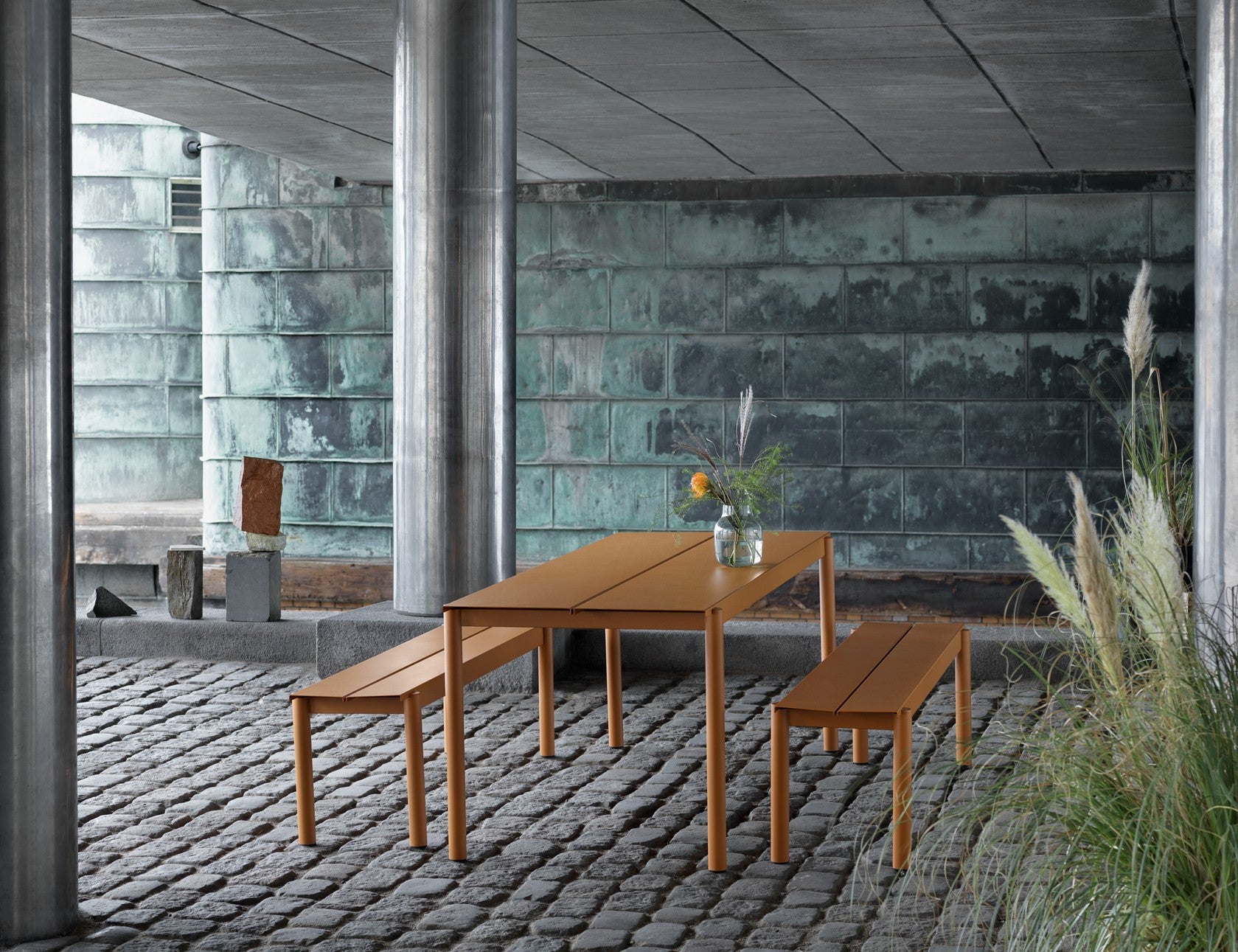 LINEAR Orange Steel Outdoor Bench