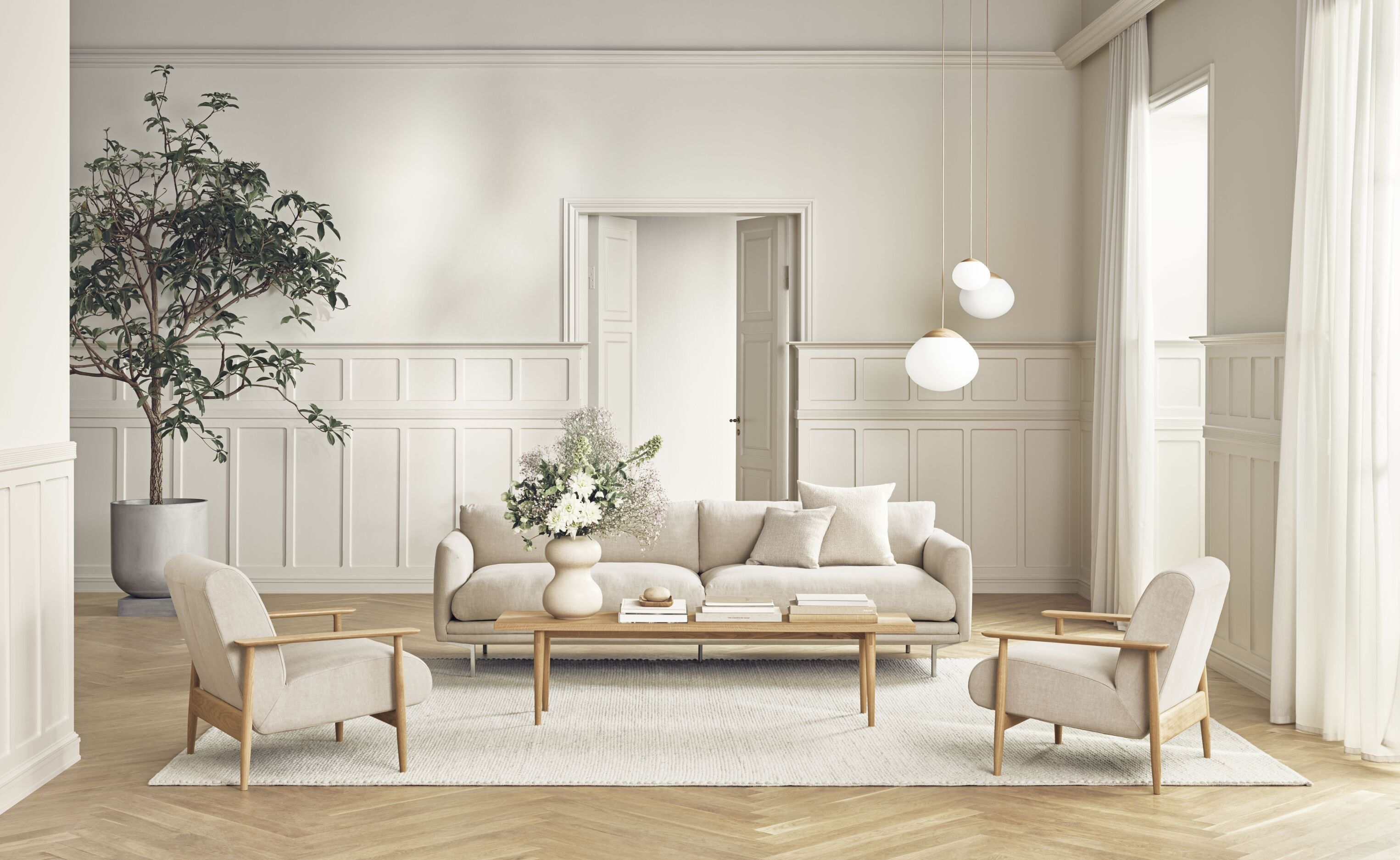 Upholstered armchair Visti base made of dark oak