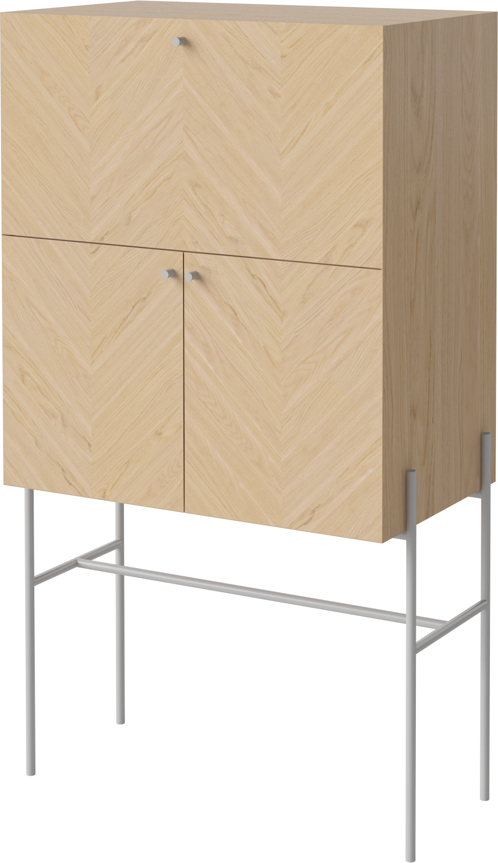 Barový stolík LUXE bielené dubové drevo so šedým podstavcom