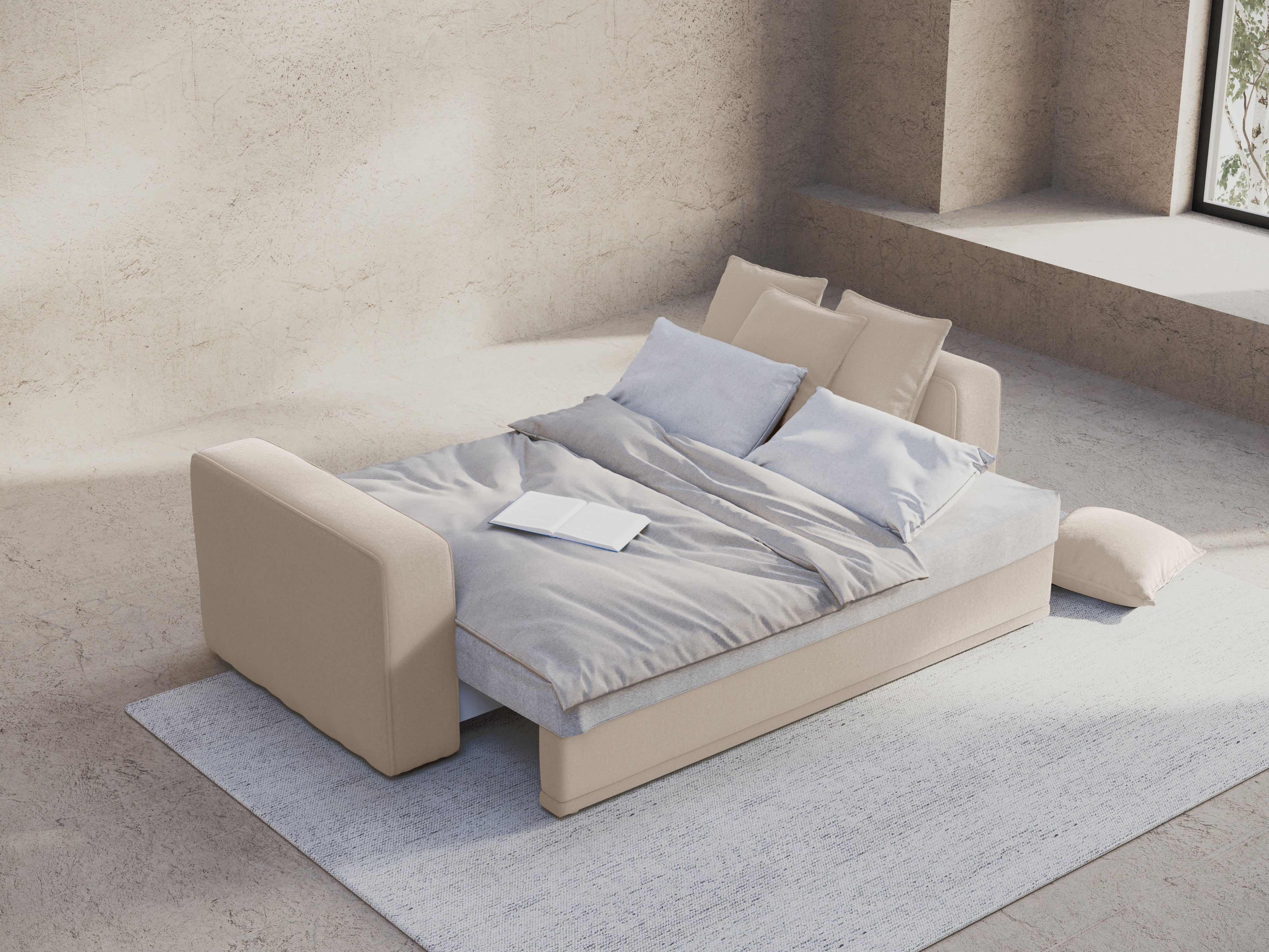 Pohovka s funkciou spania RIBES svetlo béžový šenil