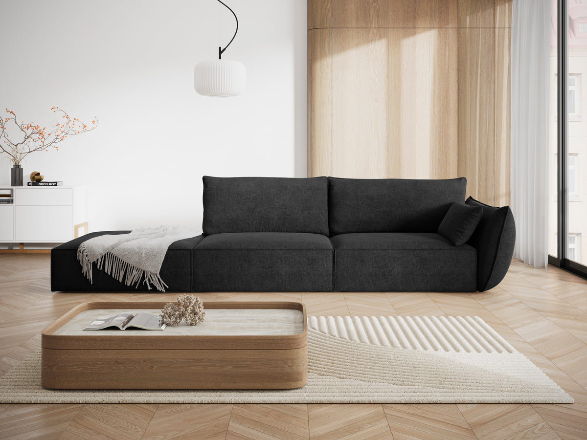Sofa v zamatovej tkanine ľavostranná otvorená VANDA čierna