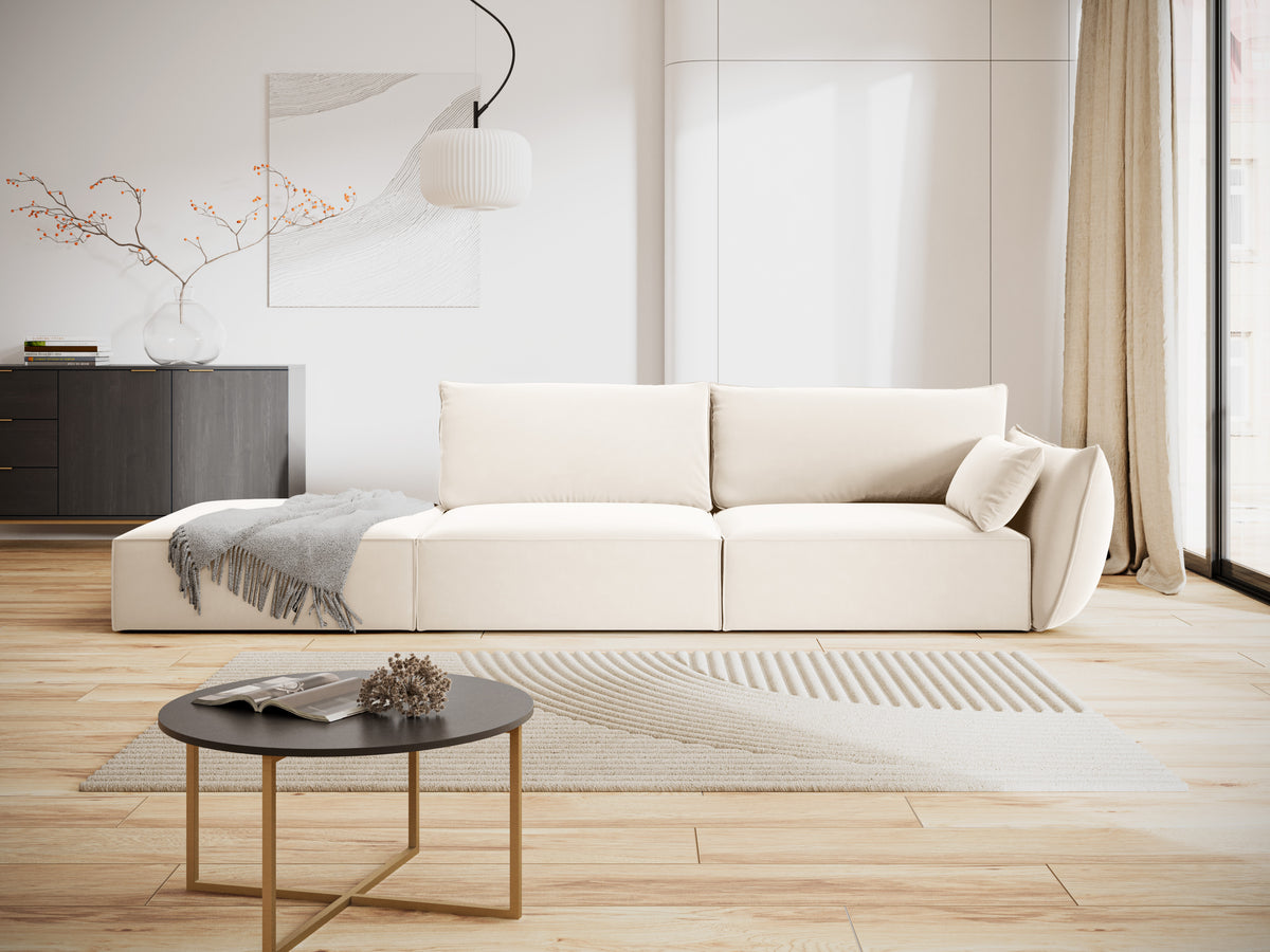 Sofa z jemného velúru ľavostranná otvorená VANDA béžová