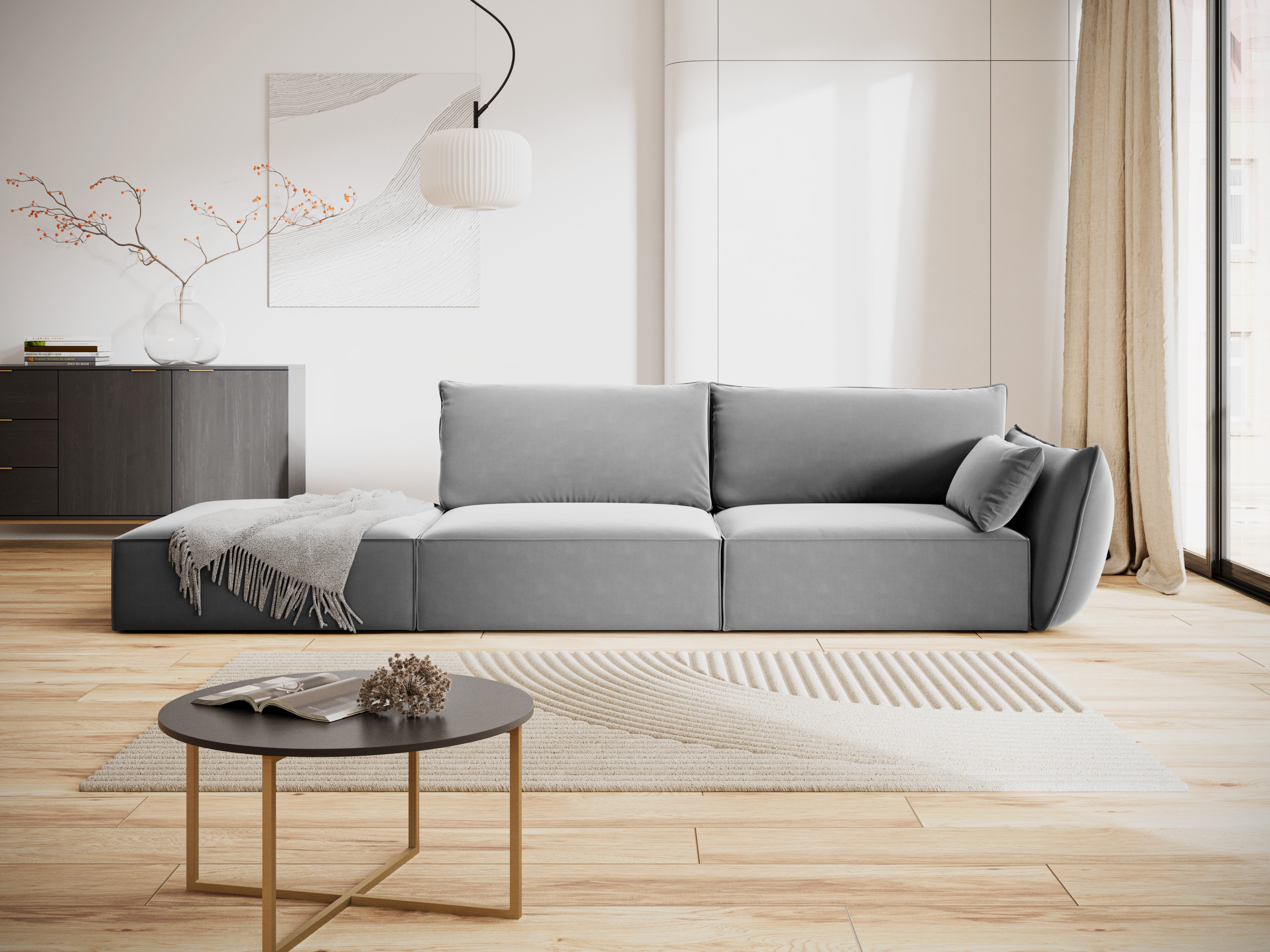 Sofa zamatová ľavostranná otvorená VANDA šedá