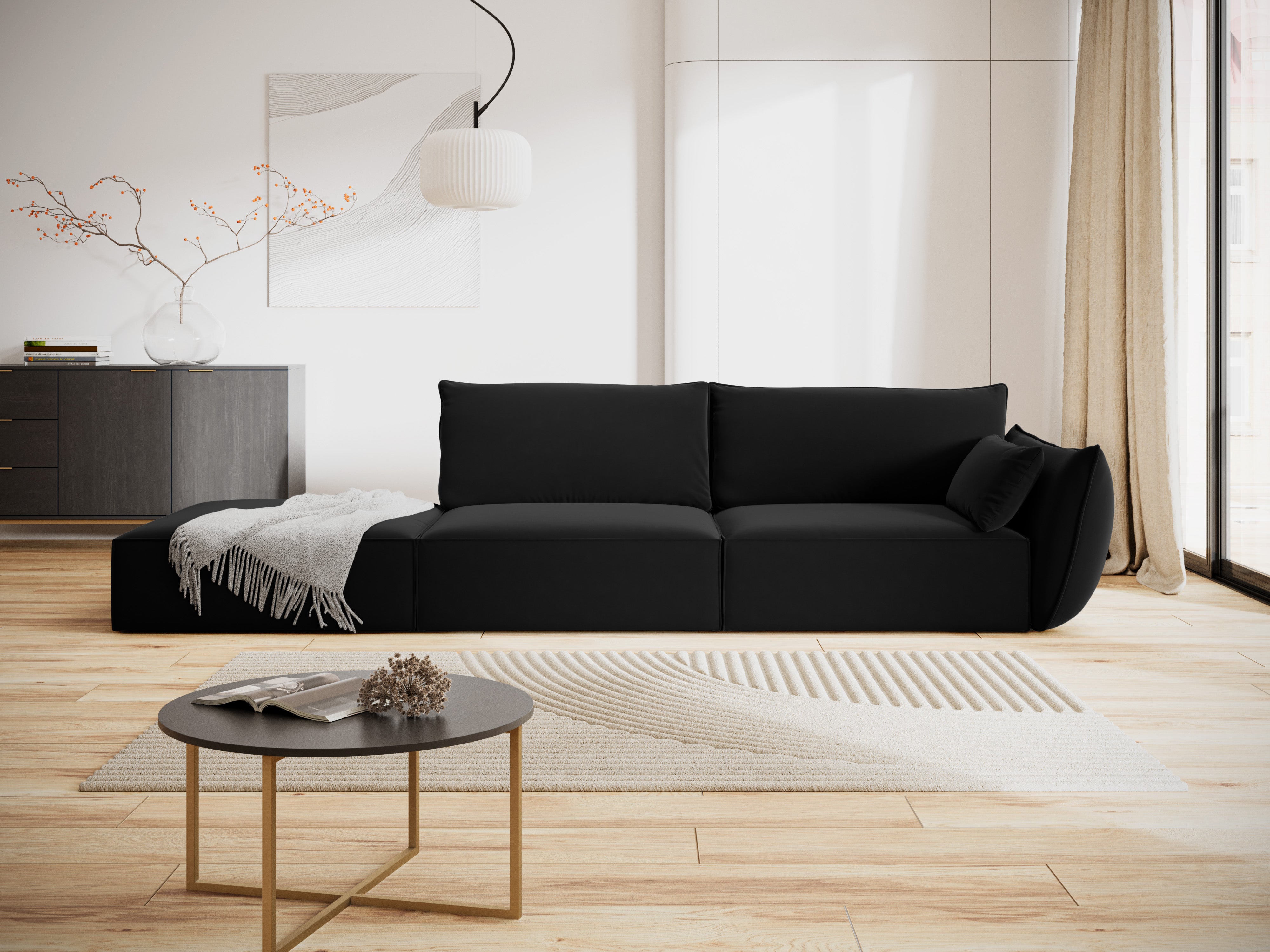 Sofa zamatová ľavostranná otvorená VANDA čierna