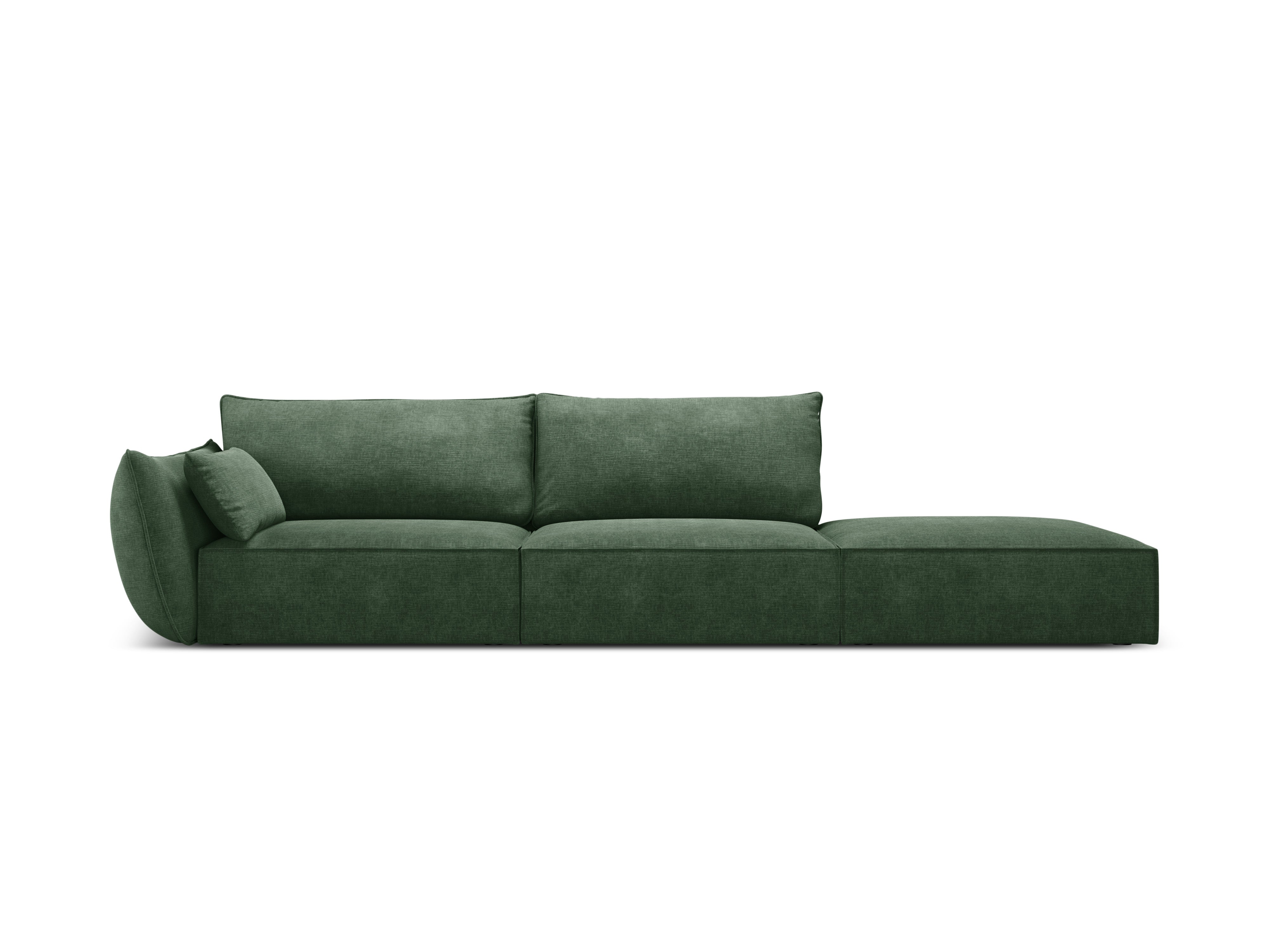 Sofa z tkaniny szenilovej pravostranná otvorená VANDA fľašková zelená