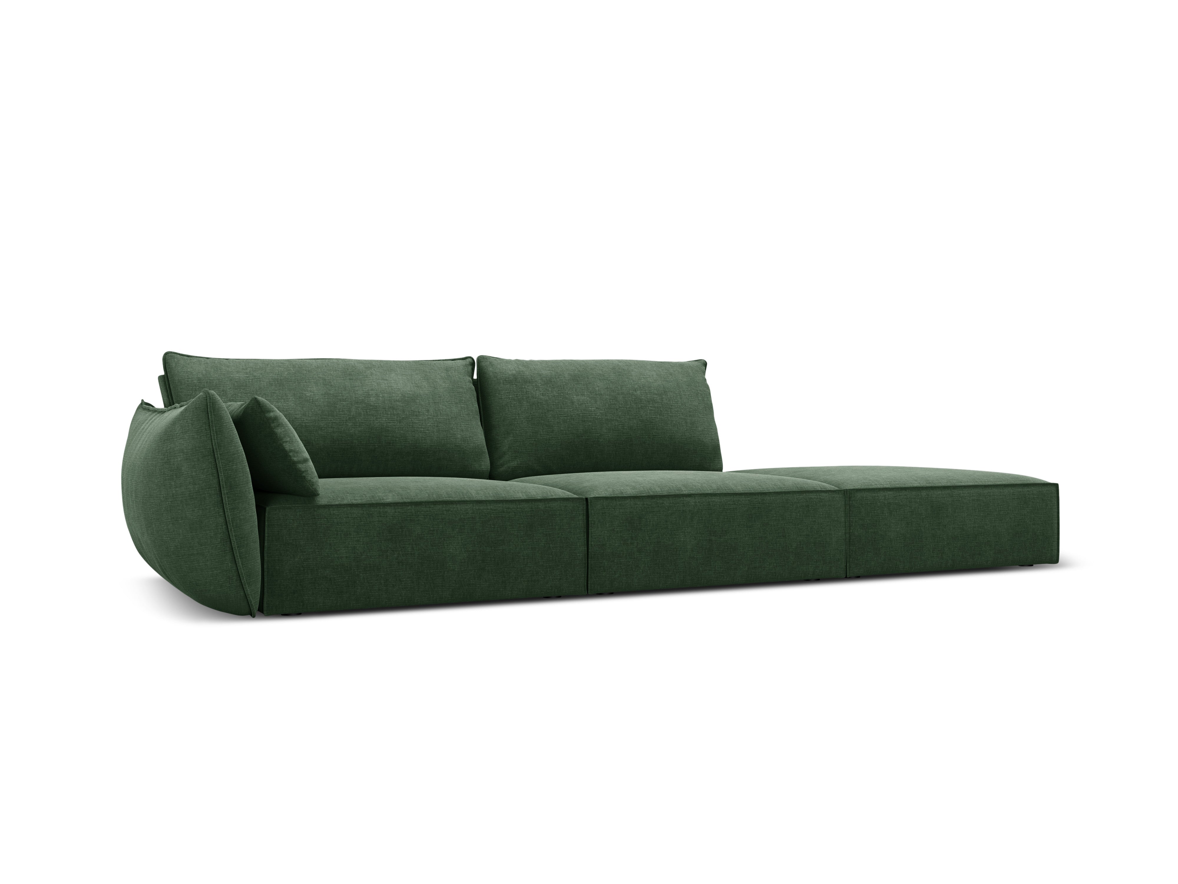 Sofa z tkaniny szenilovej pravostranná otvorená VANDA fľašková zelená