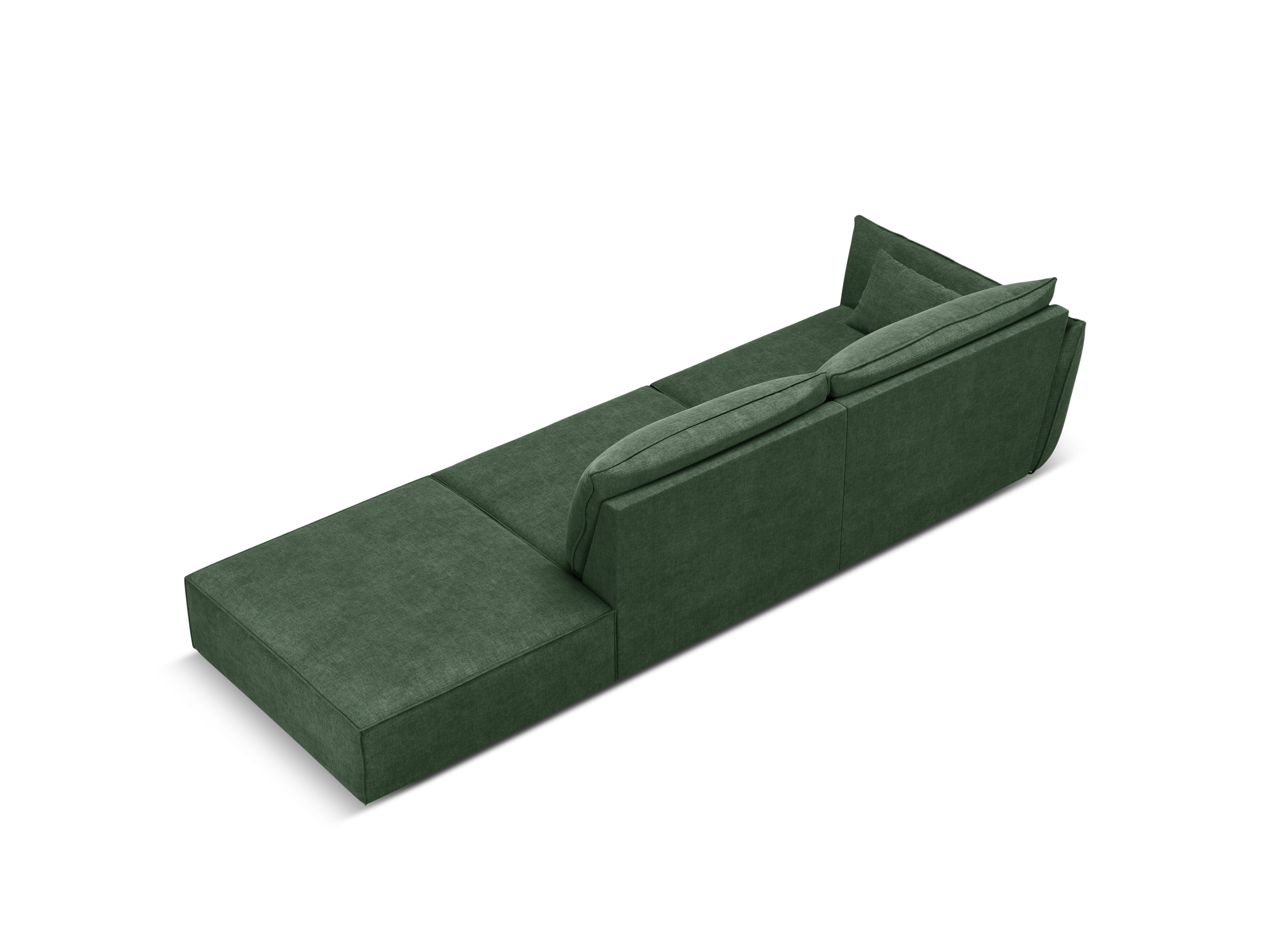Sofa z tkaniny szenilovej pravostranná otvorená VANDA fľašková zelená