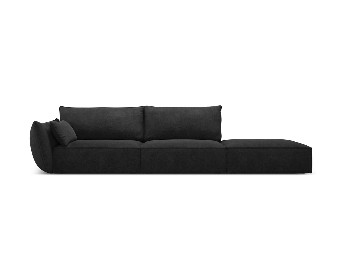 Sofa v zamatovej tkanine pravostranná otvorená VANDA čierna