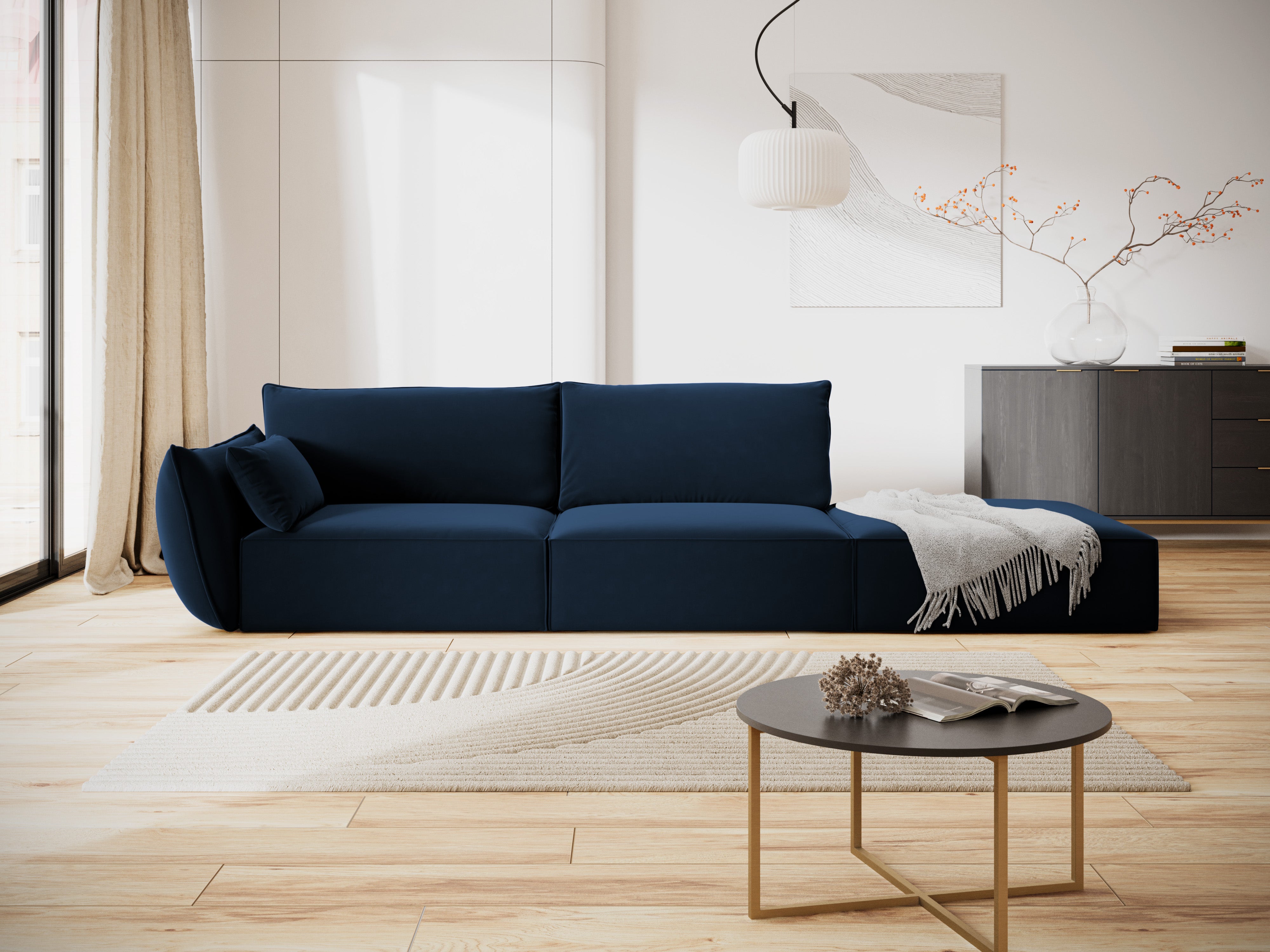 Sofa z jemného velúru pravostranná otvorená VANDA granátová
