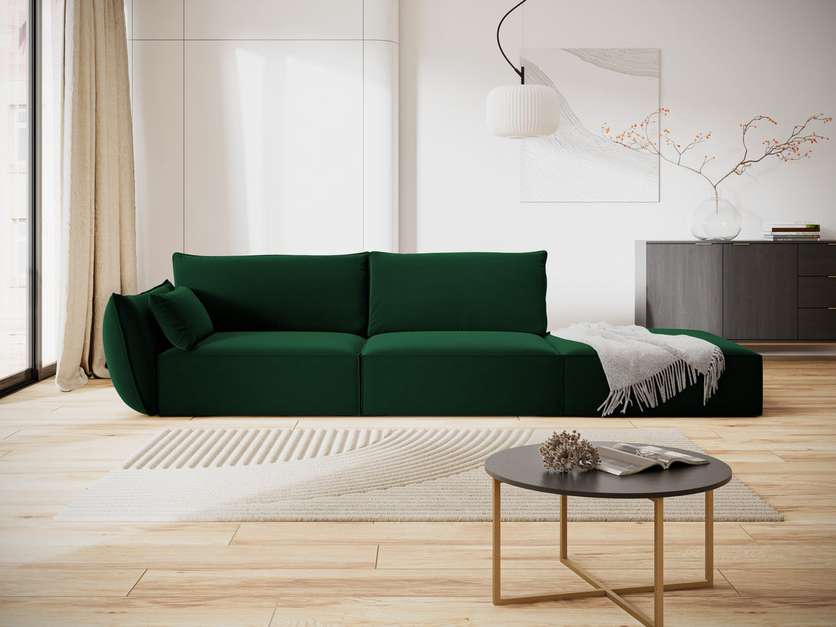 Sofa zamatová pravostranná otvorená VANDA fľašková zelená