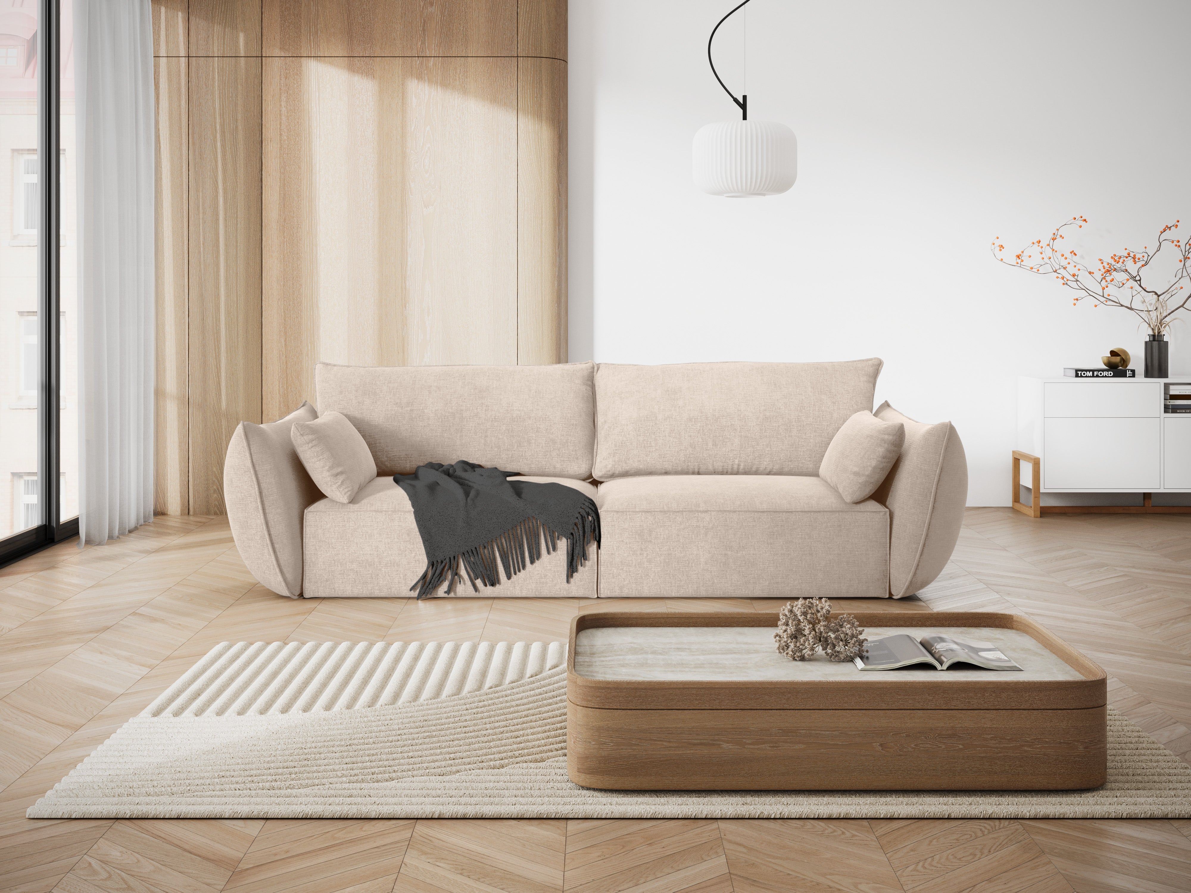 Sofa v zamatovej tkanine 3-miestna VANDA béžová