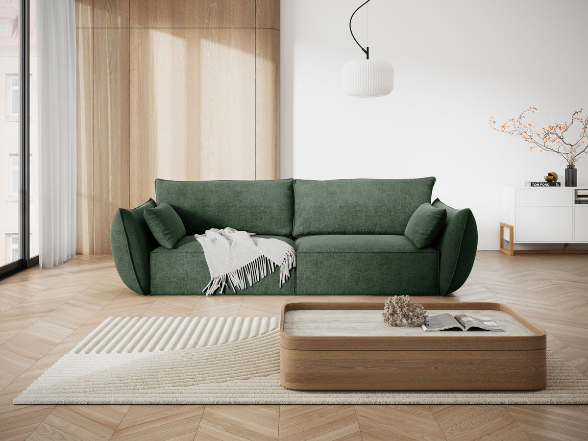 Sofa v szenilovej tkanine 3-miestna VANDA fľašková zelená