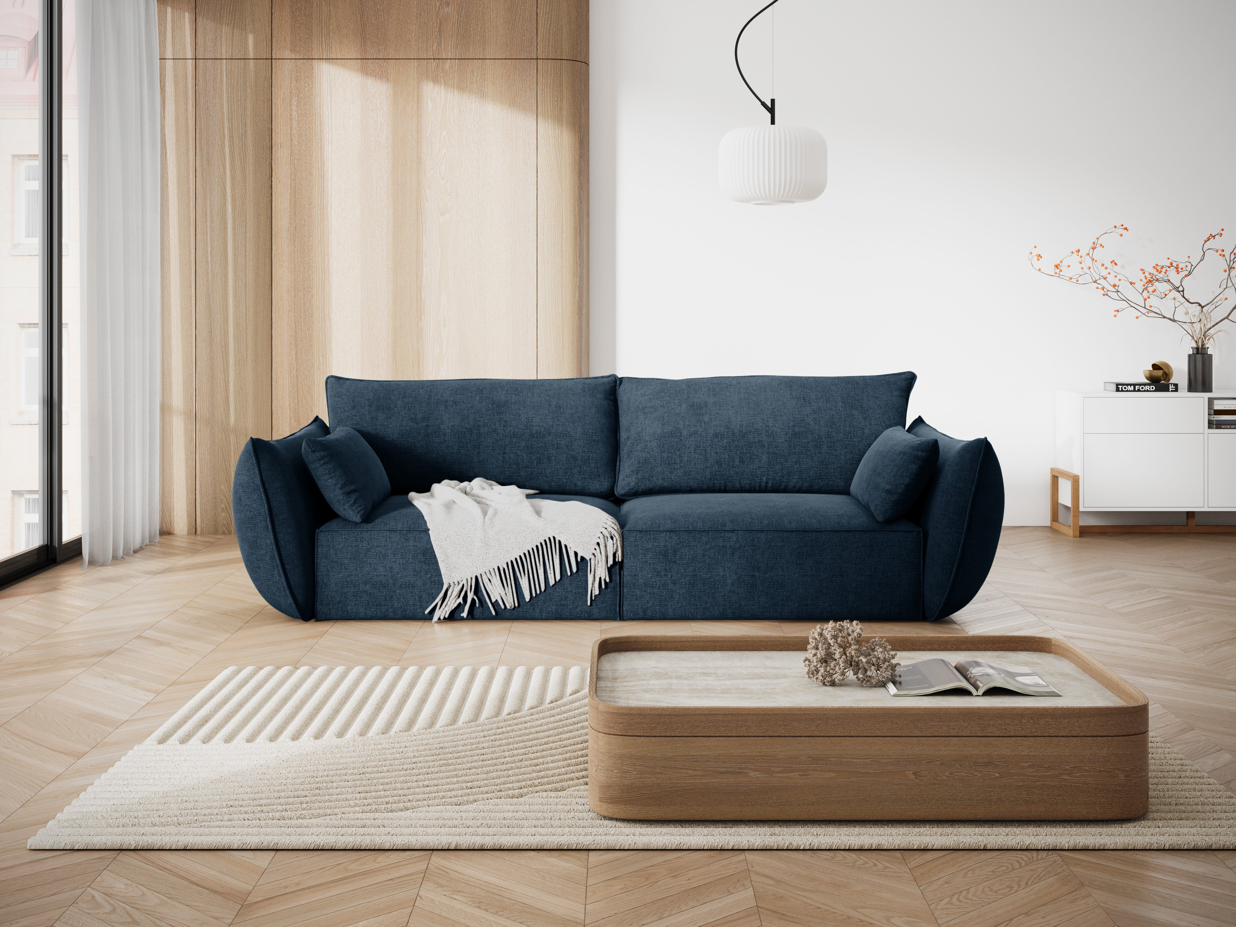Sofa v szenilovej tkanine 3-miestna VANDA kráľovsky modrá