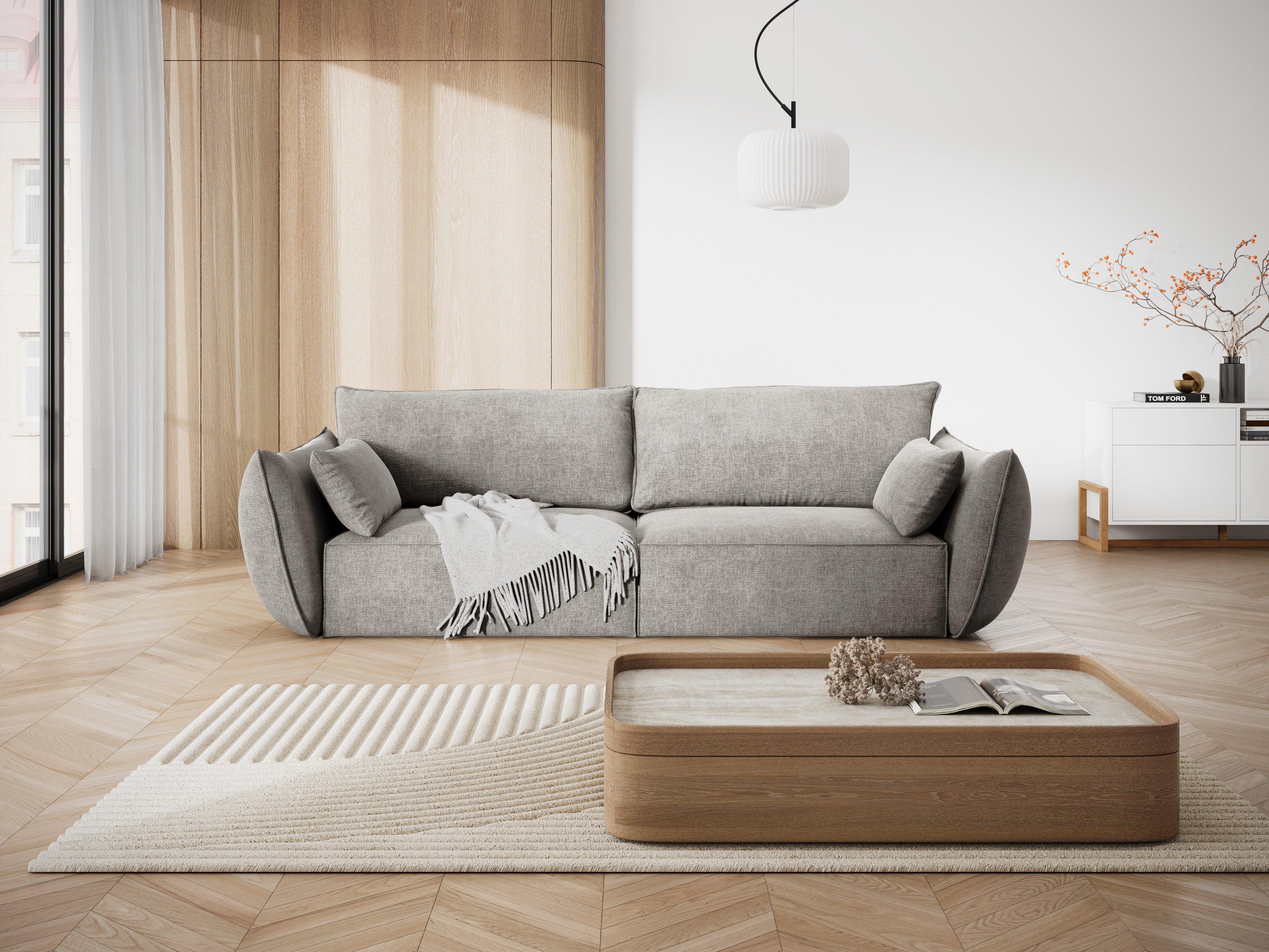 Sofa v szenilovej tkanine 3-miestna VANDA svetlosivá