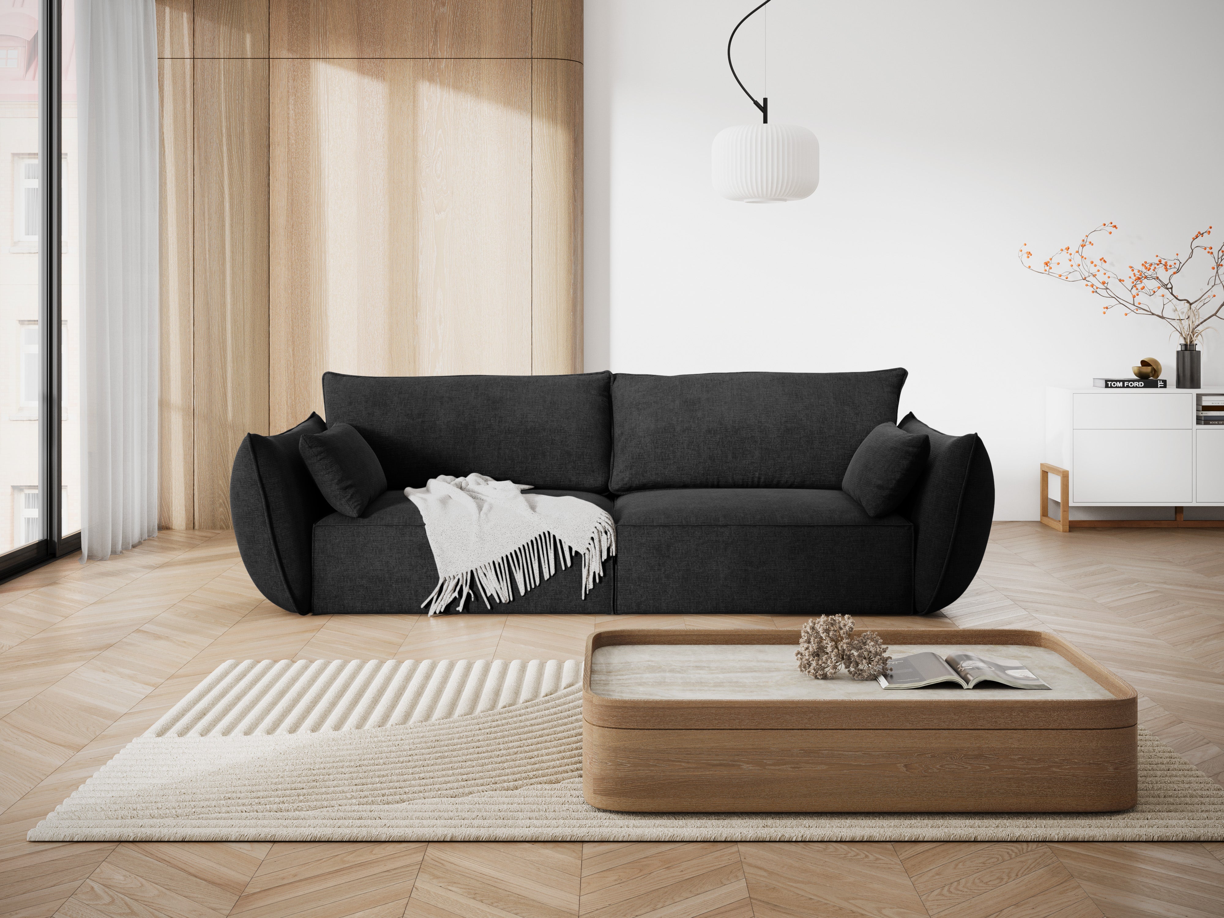 Sofa v zamatovej tkanine 3-miestna VANDA čierna