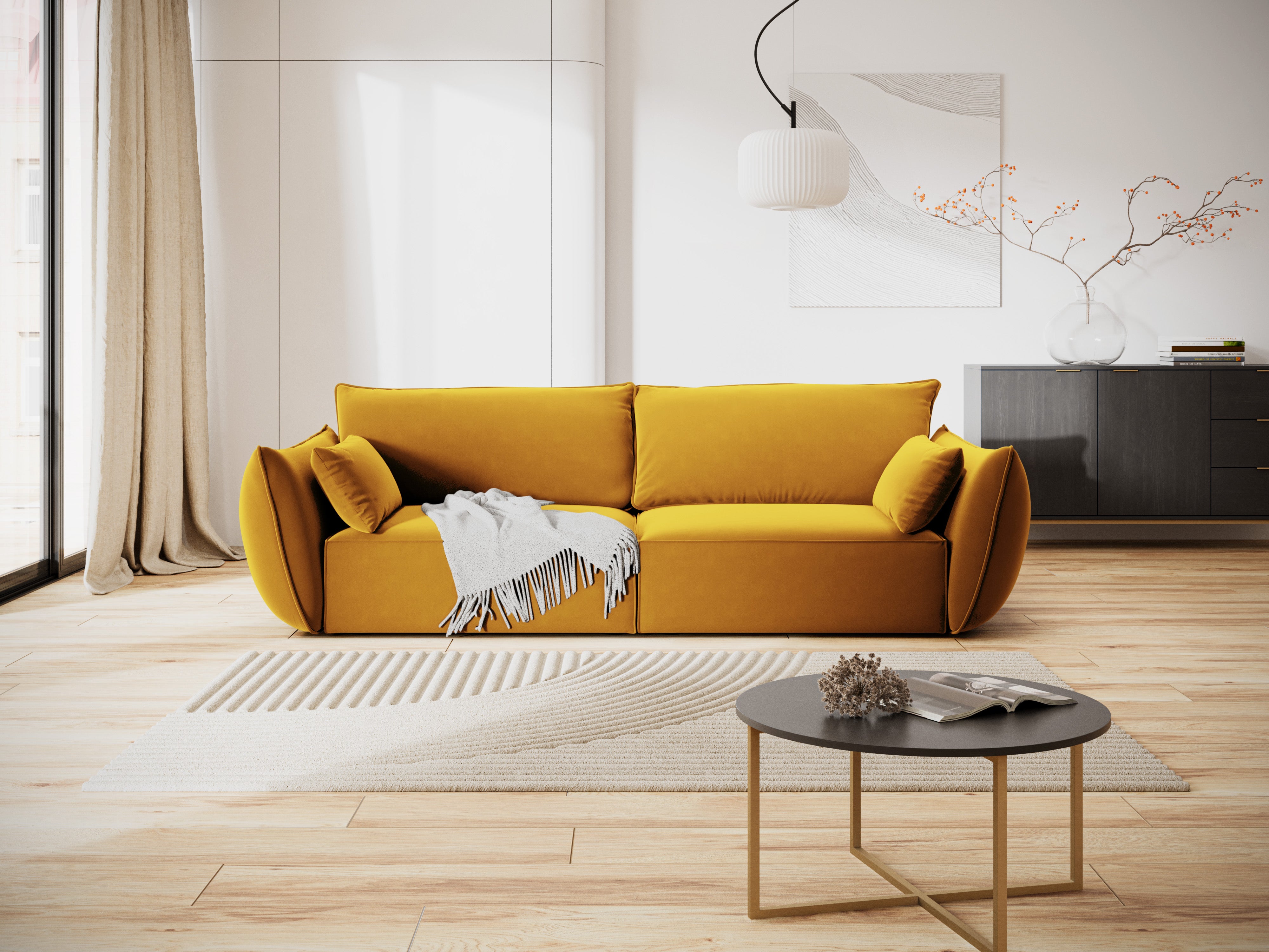 Sofa z jemného velúru 3-miestna VANDA horčicová