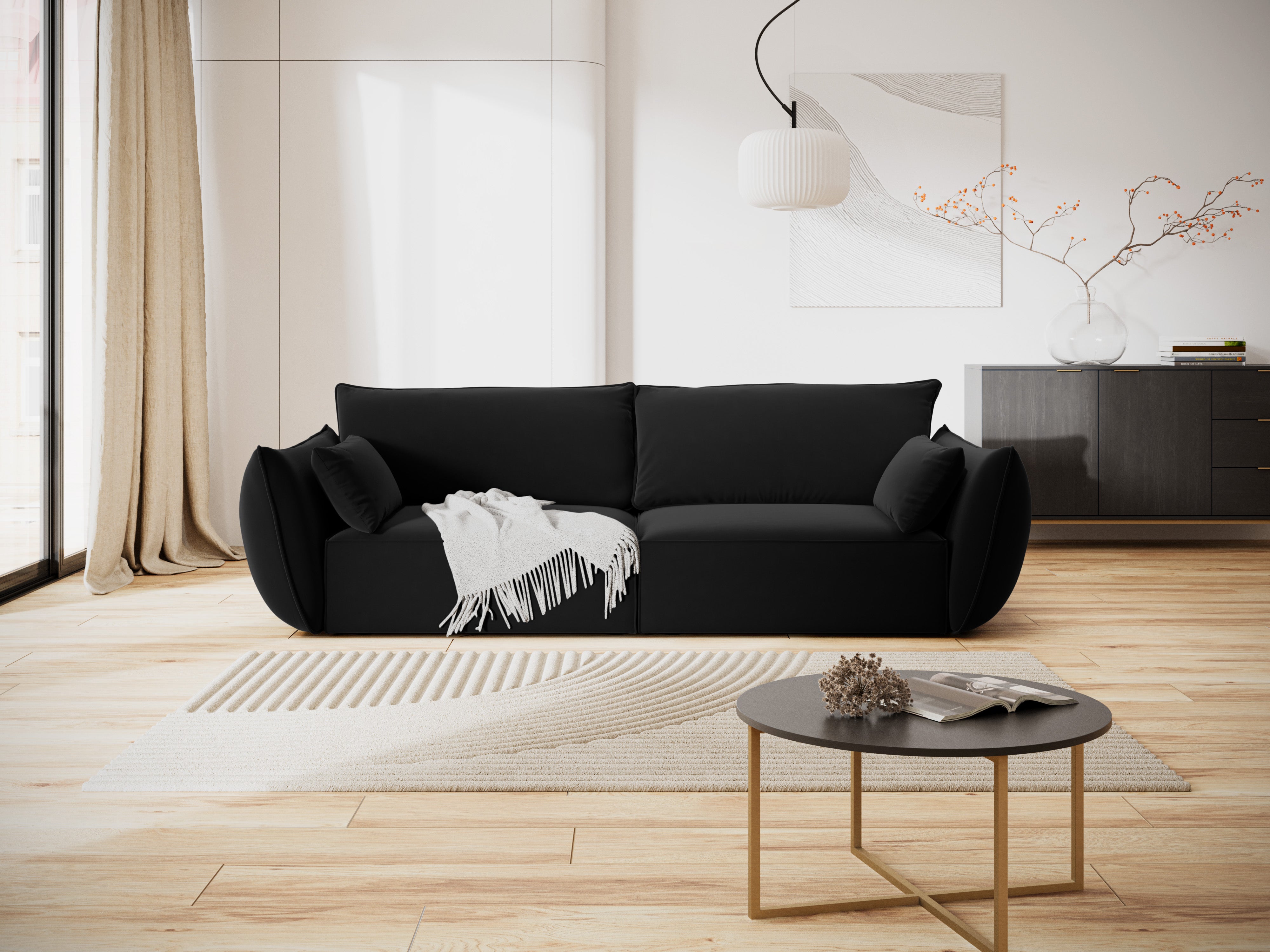 Sofa z jemného velúru 3-miestna VANDA čierna