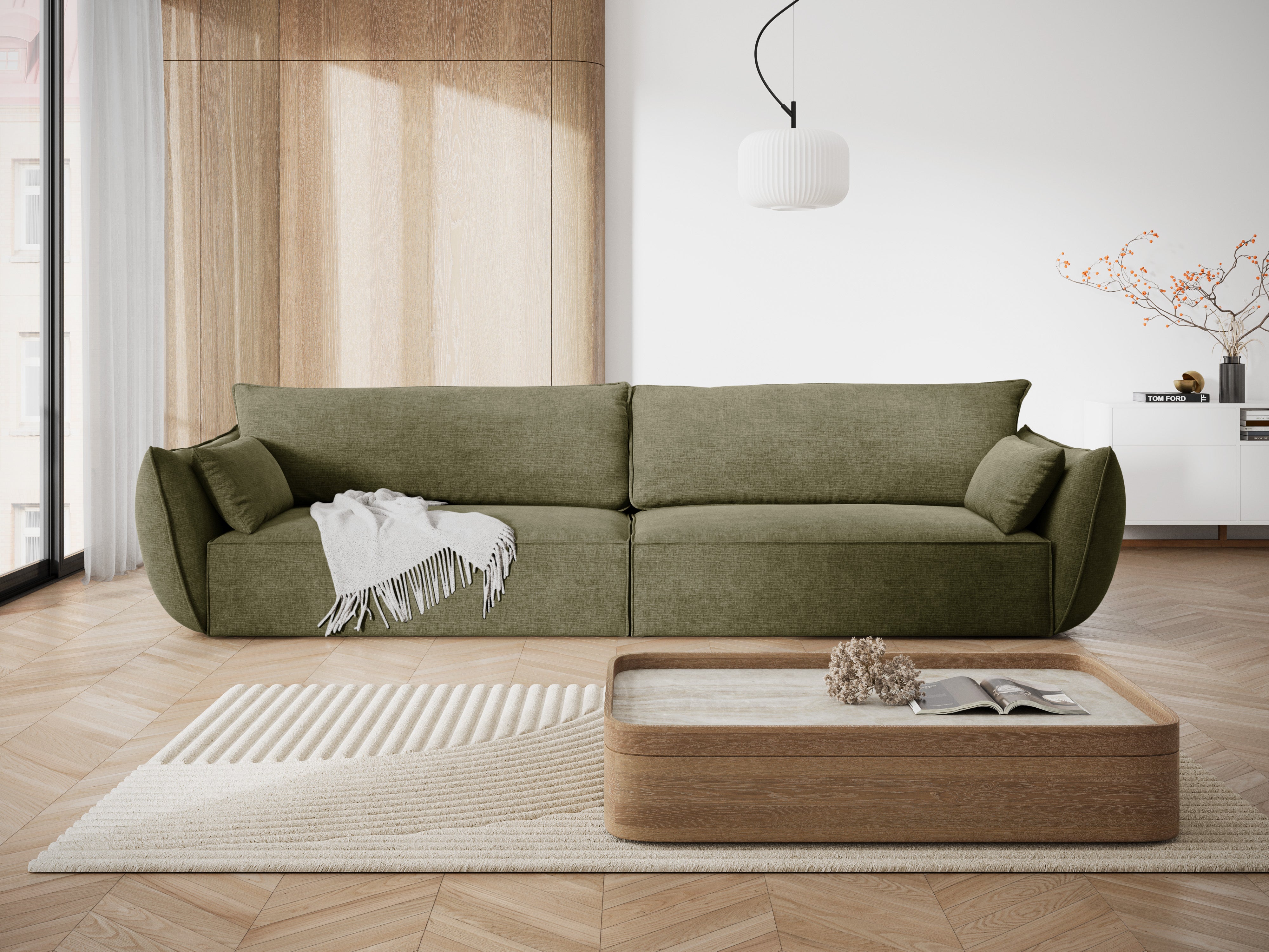 Sofa v zamatovej tkanine pre 4 osoby VANDA zelená