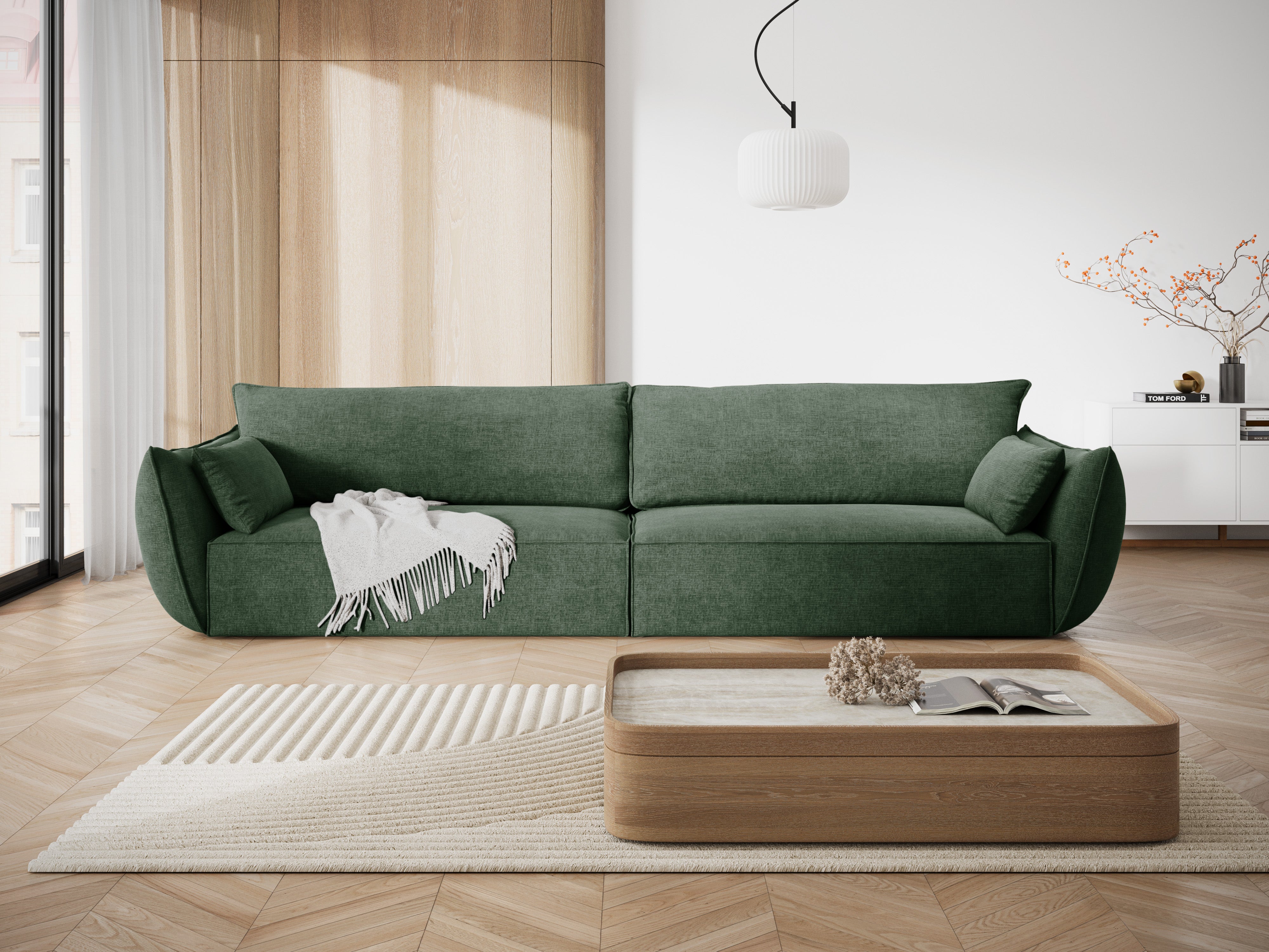 Sofa v zamatovej tkanine 4-osobová VANDA fľašková zelená