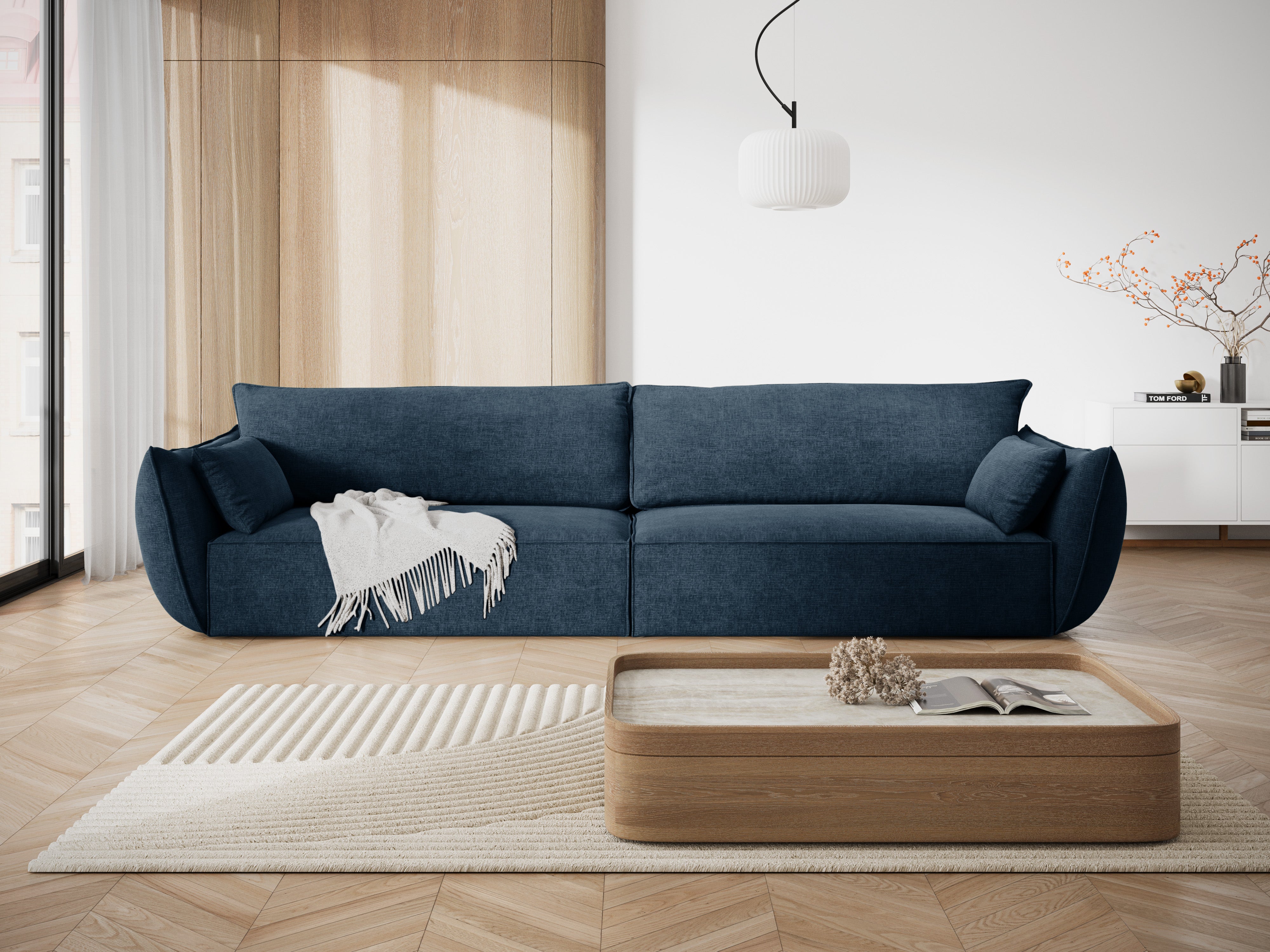 Sofa v zamatovej tkanine pre 4 osoby VANDA kráľovská modrá