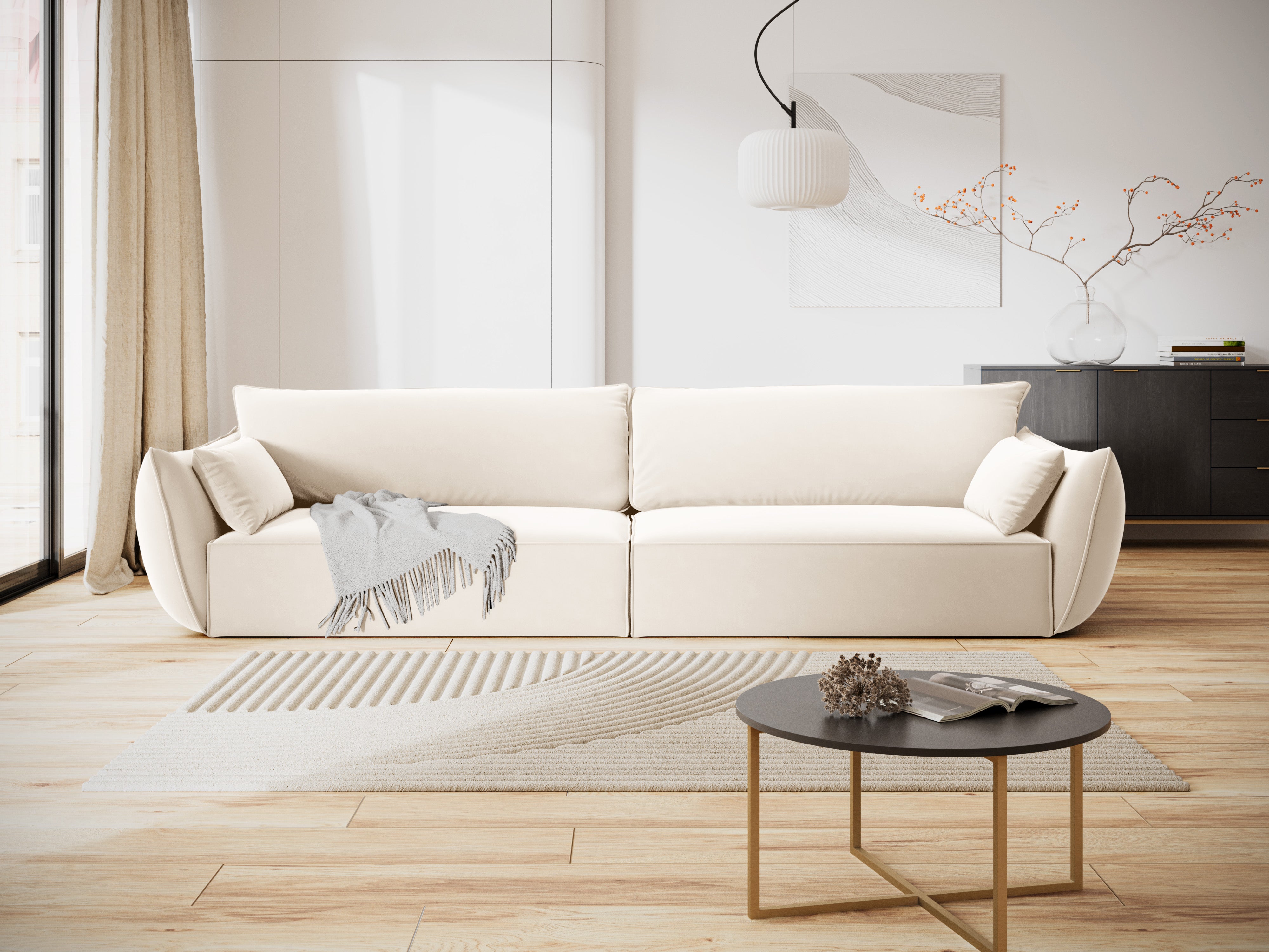 Sofa z jemného velúru pre 4 osoby VANDA béžová