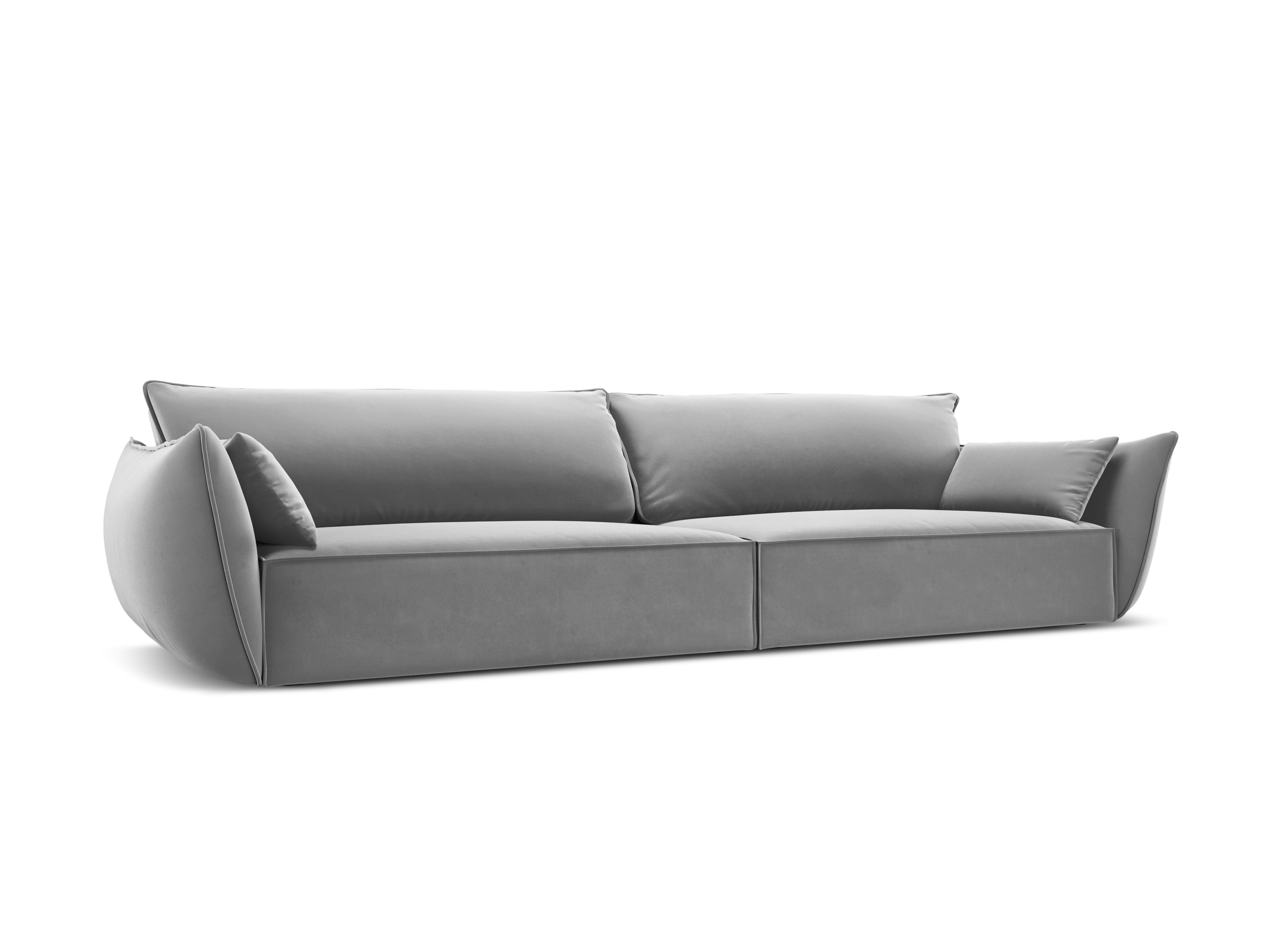 Sofa z jemného velúru pre 4 osoby VANDA šedá