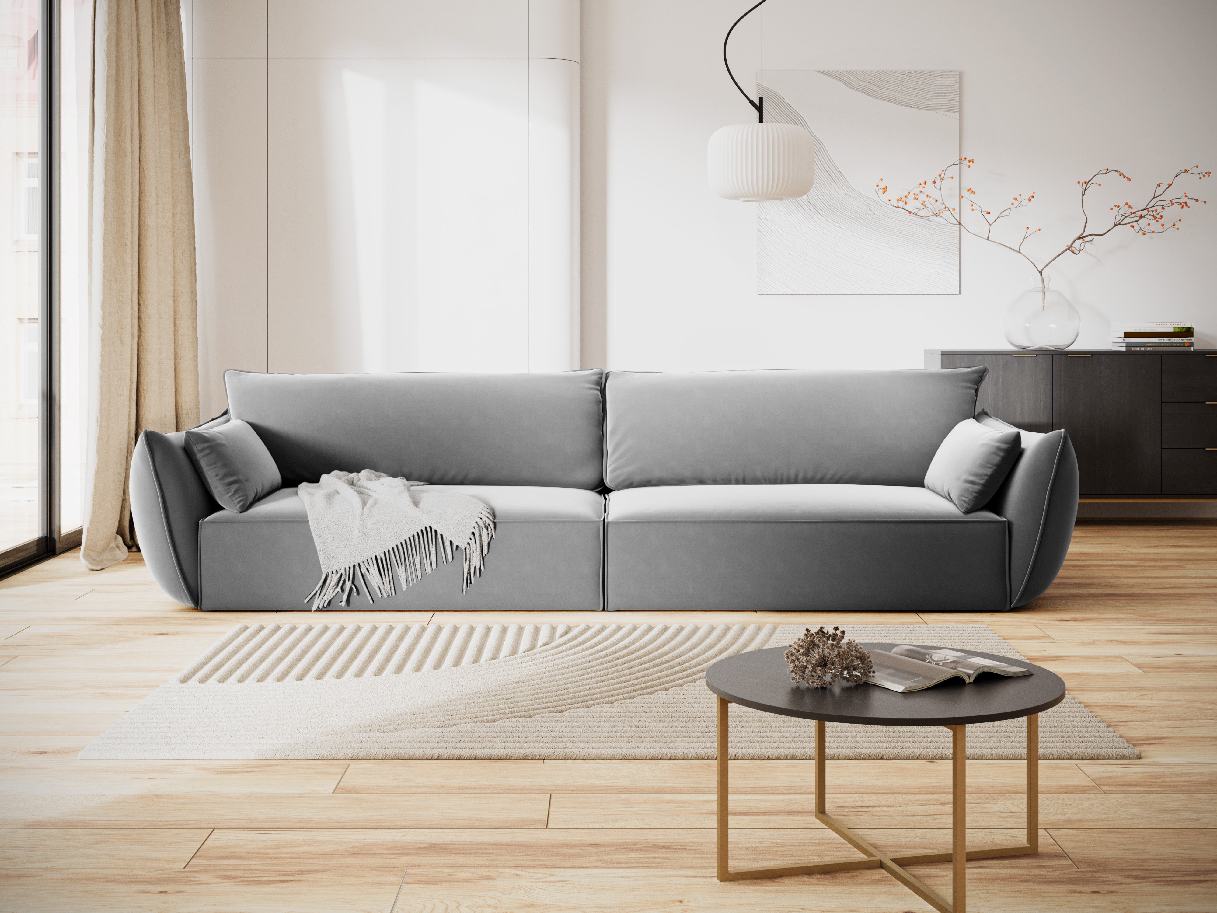 Sofa z jemného velúru pre 4 osoby VANDA šedá