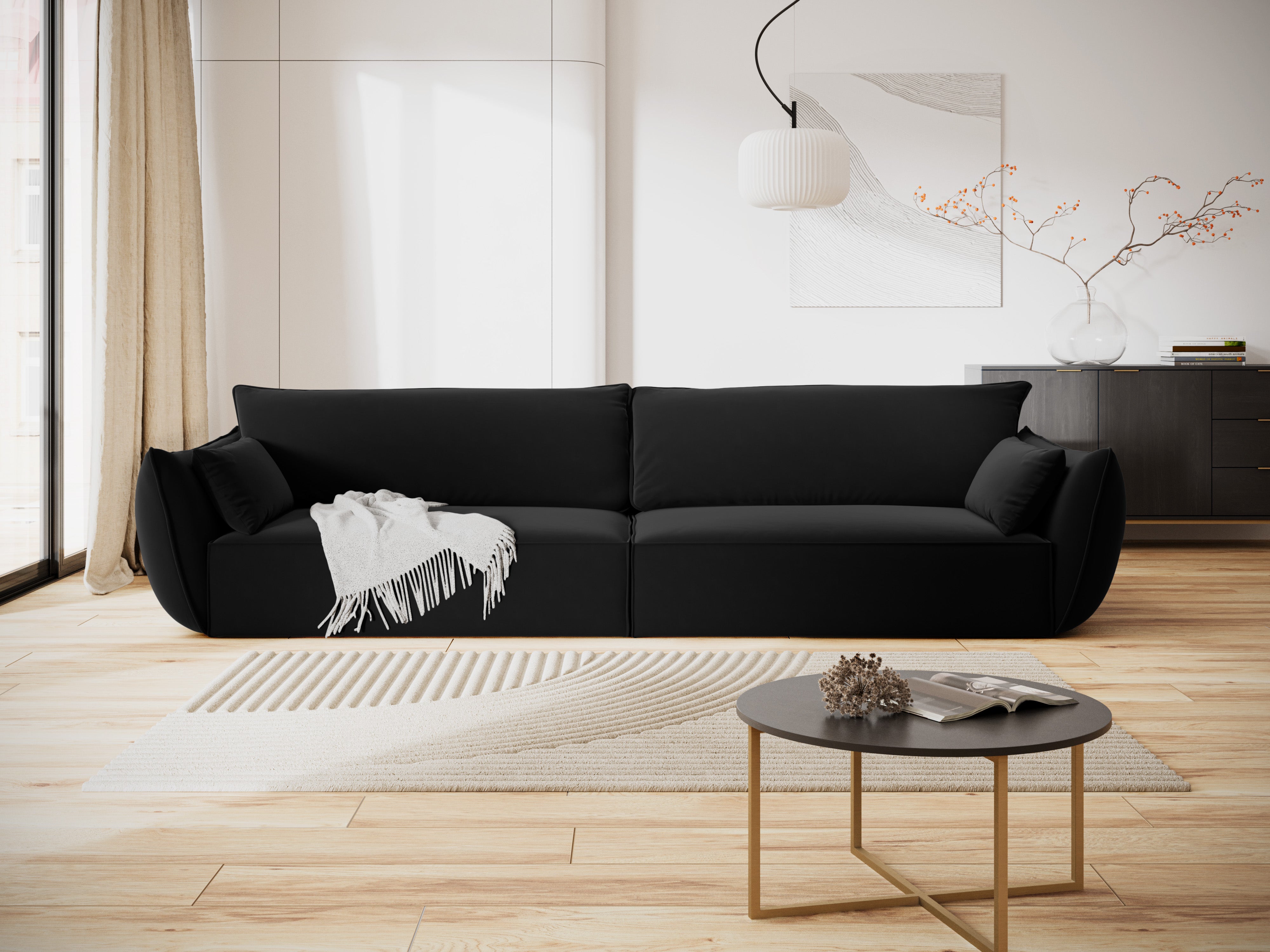 Sofa z jemného velúru pre 4 osoby VANDA čierna
