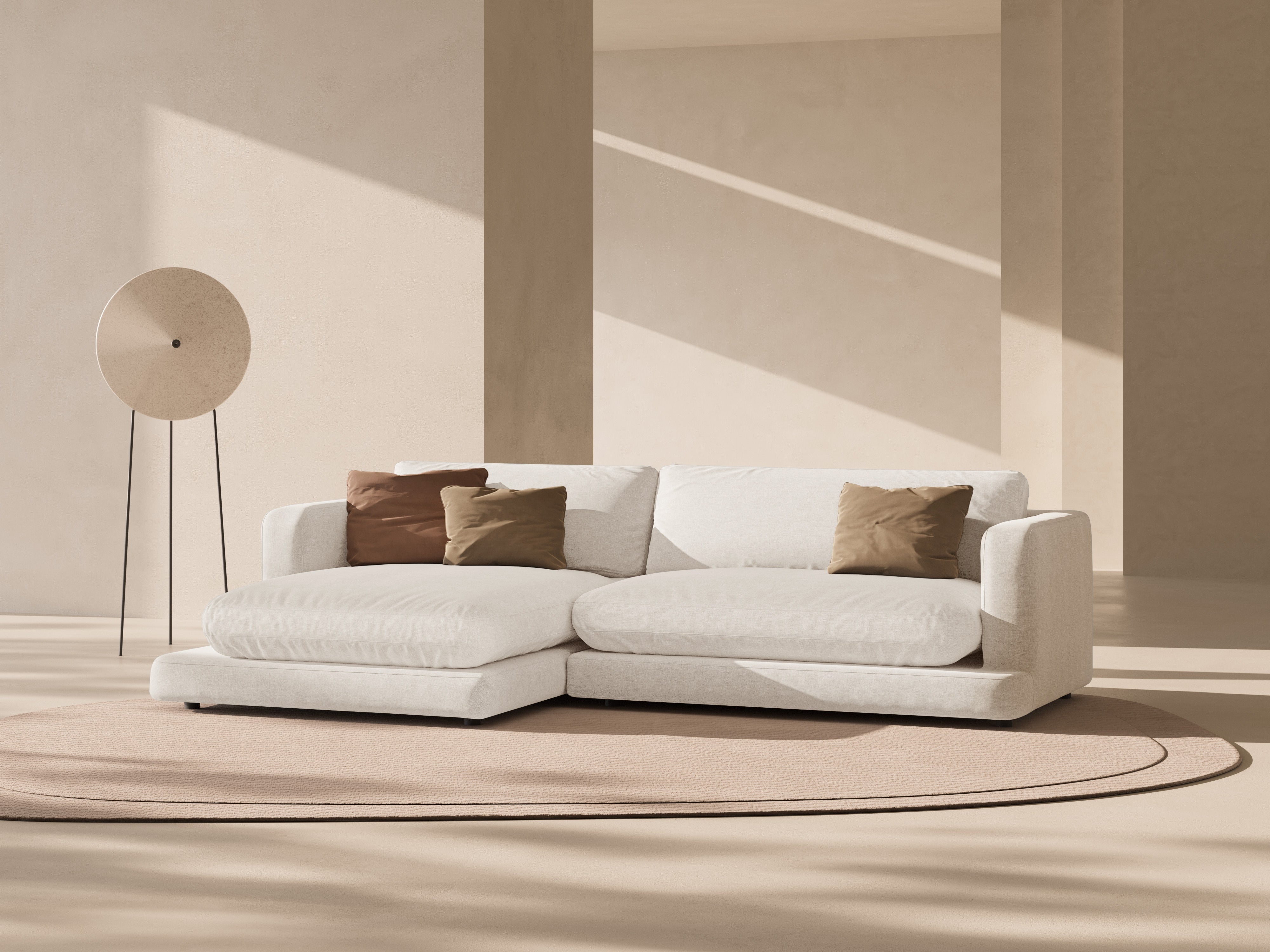 Left-sided corner sofa DAPHNE broken white chenille