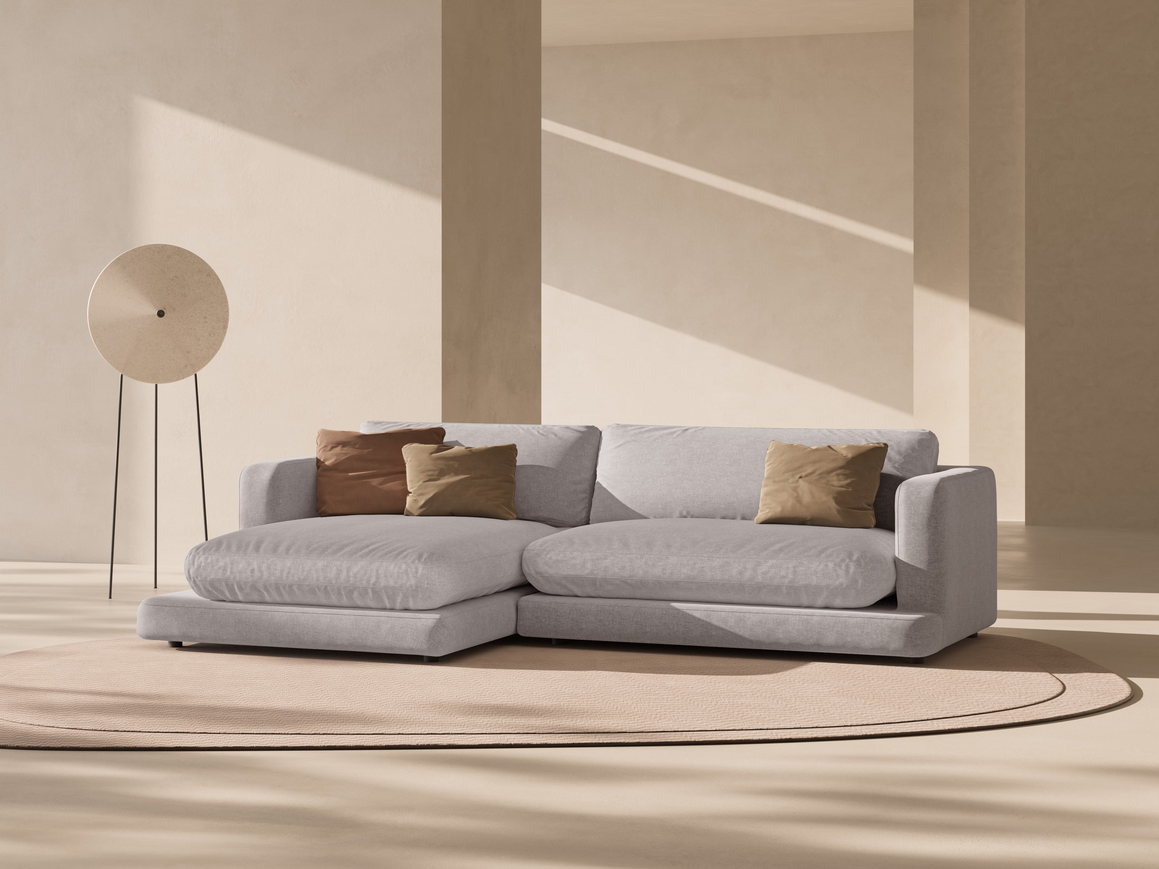 Rohová sedačka DAPHNE ľavá teplá šedá s zamatom