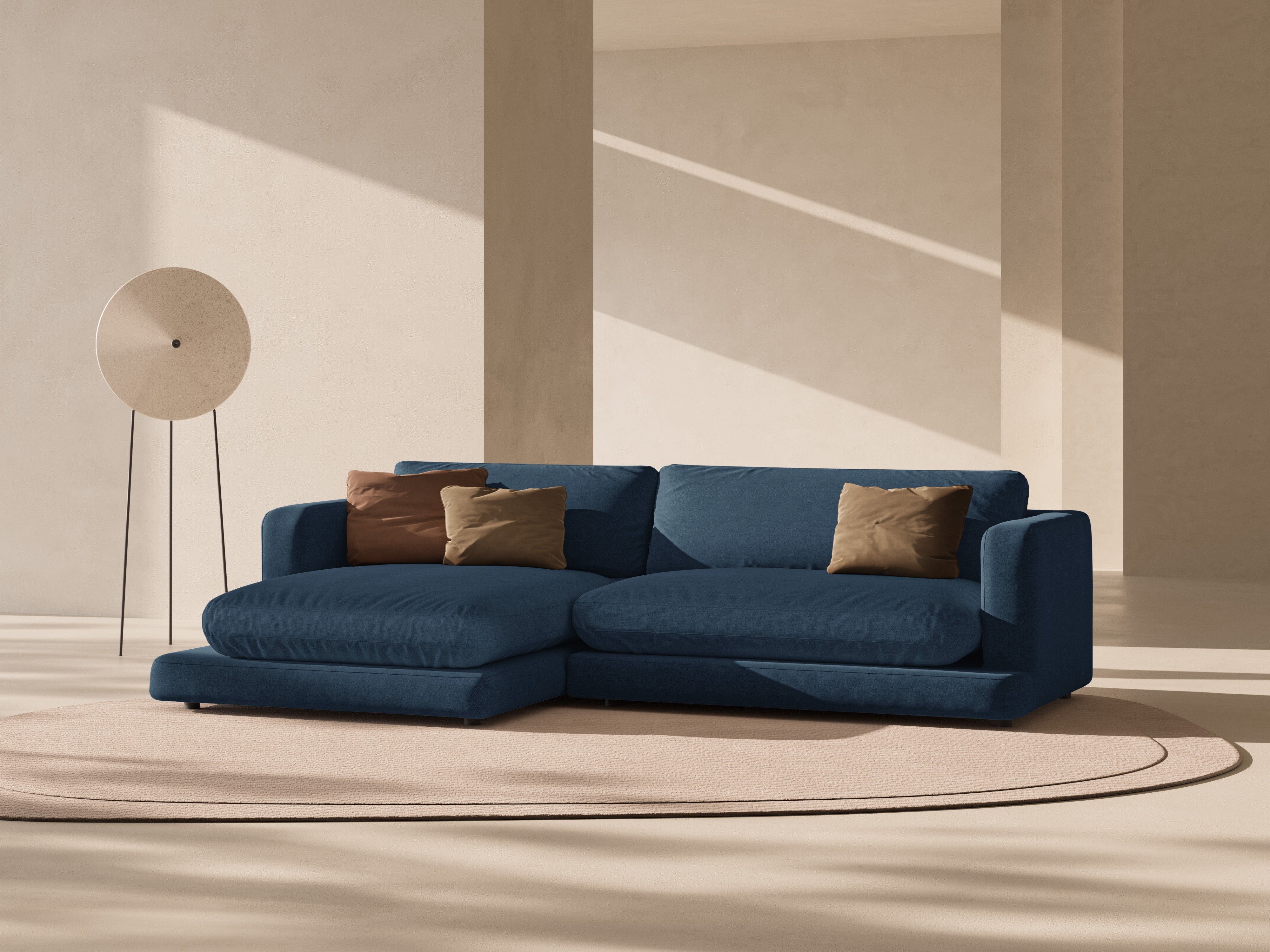 Rohová sedačka DAPHNE tmavomodrý šenil