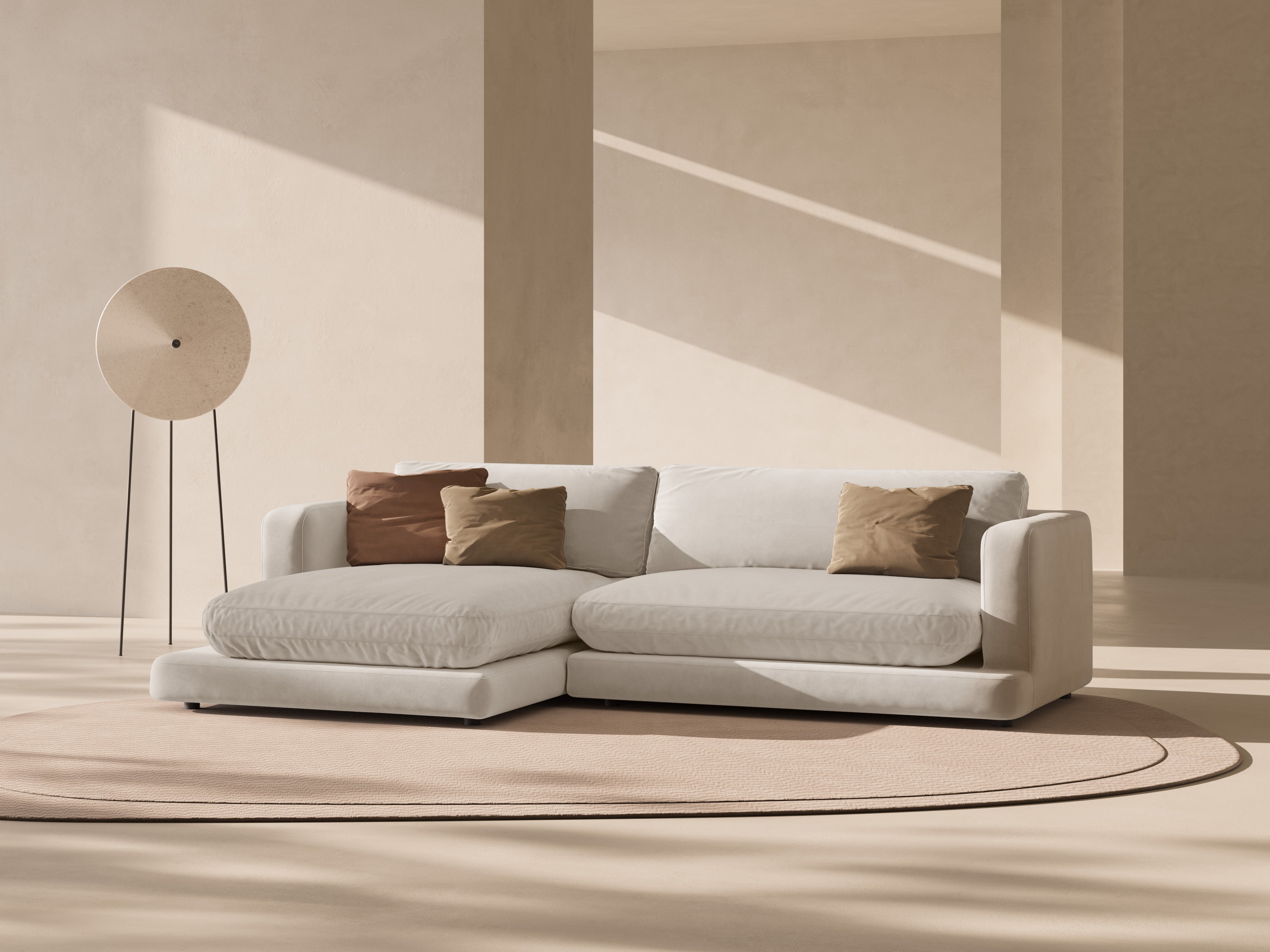 Sofový roh z jemného sametu DAPHNE svetlo béžový