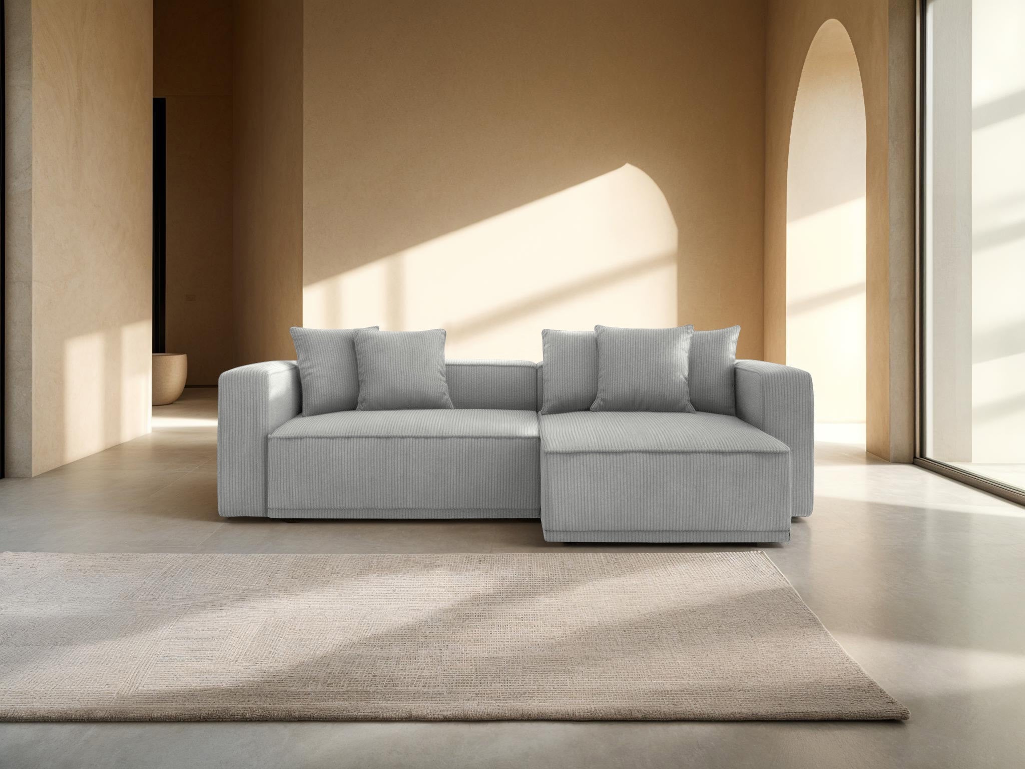 Right-sided corner sofa bed RIBES gray corduroy