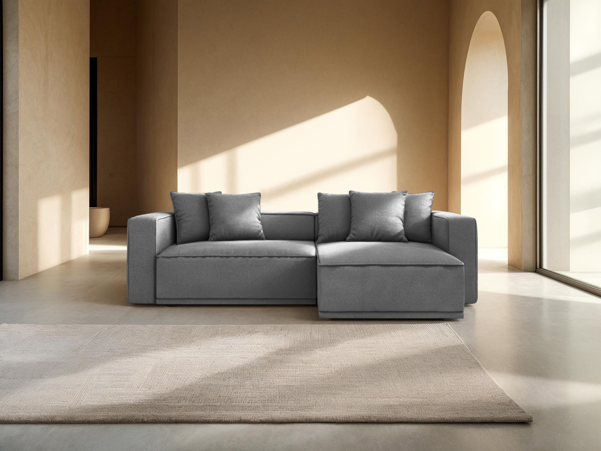 Right-sided corner sofa bed RIBES gray chenille