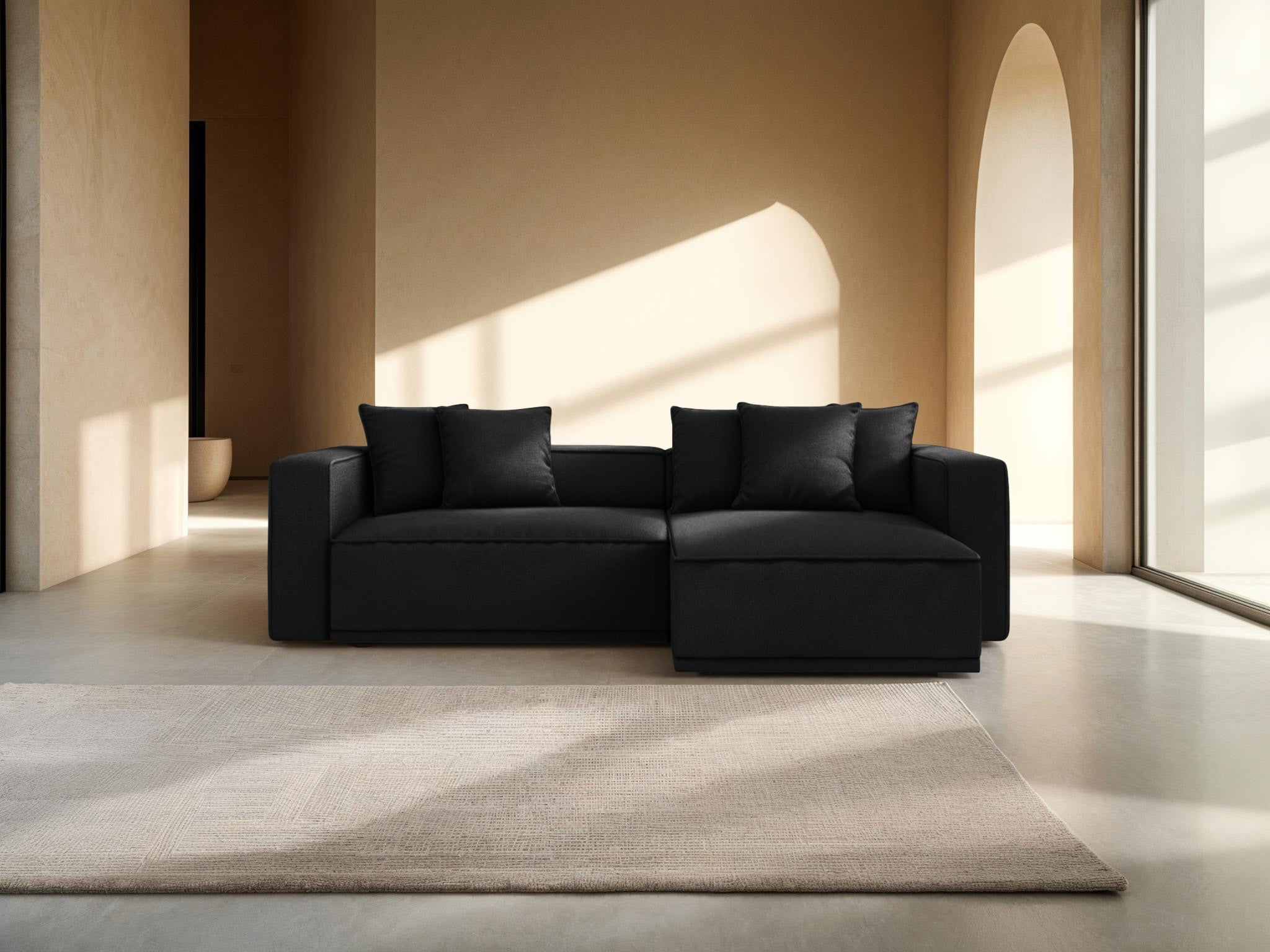 Pravostranný rohový gauč s funkciou spania RIBES čierny šenil