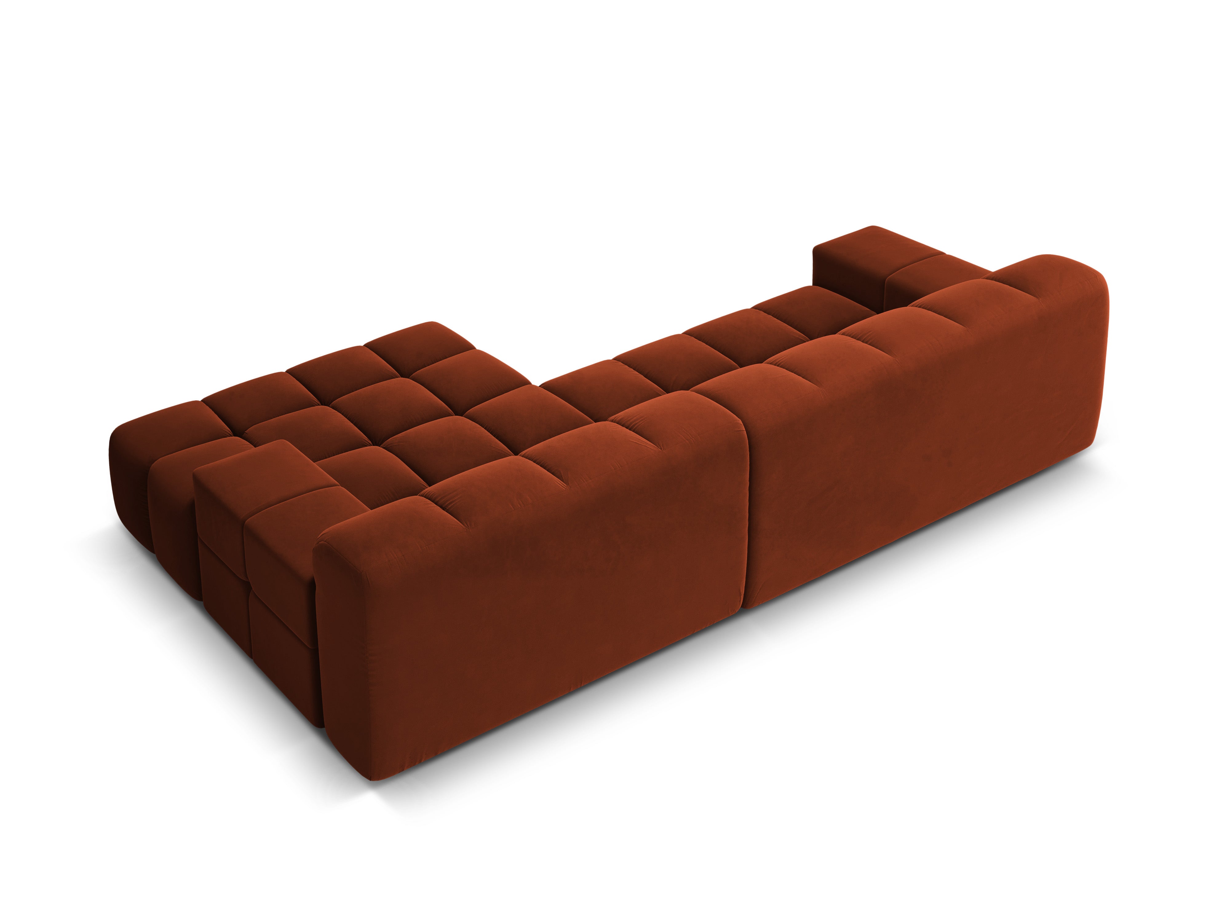 Right-facing 3-seater velvet corner sofa AGAVE in brick red