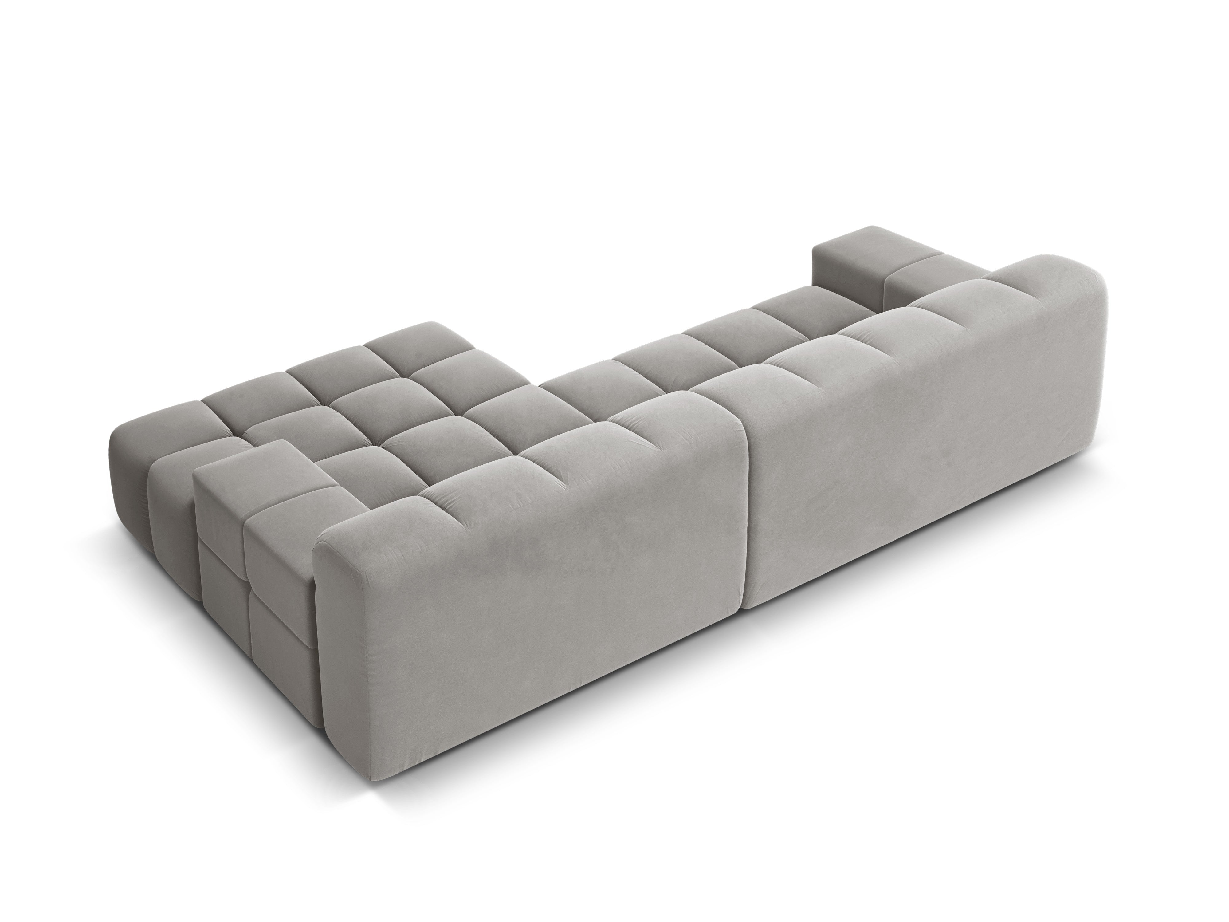 Gray right-facing 3-seater velvet corner sofa AGAVE