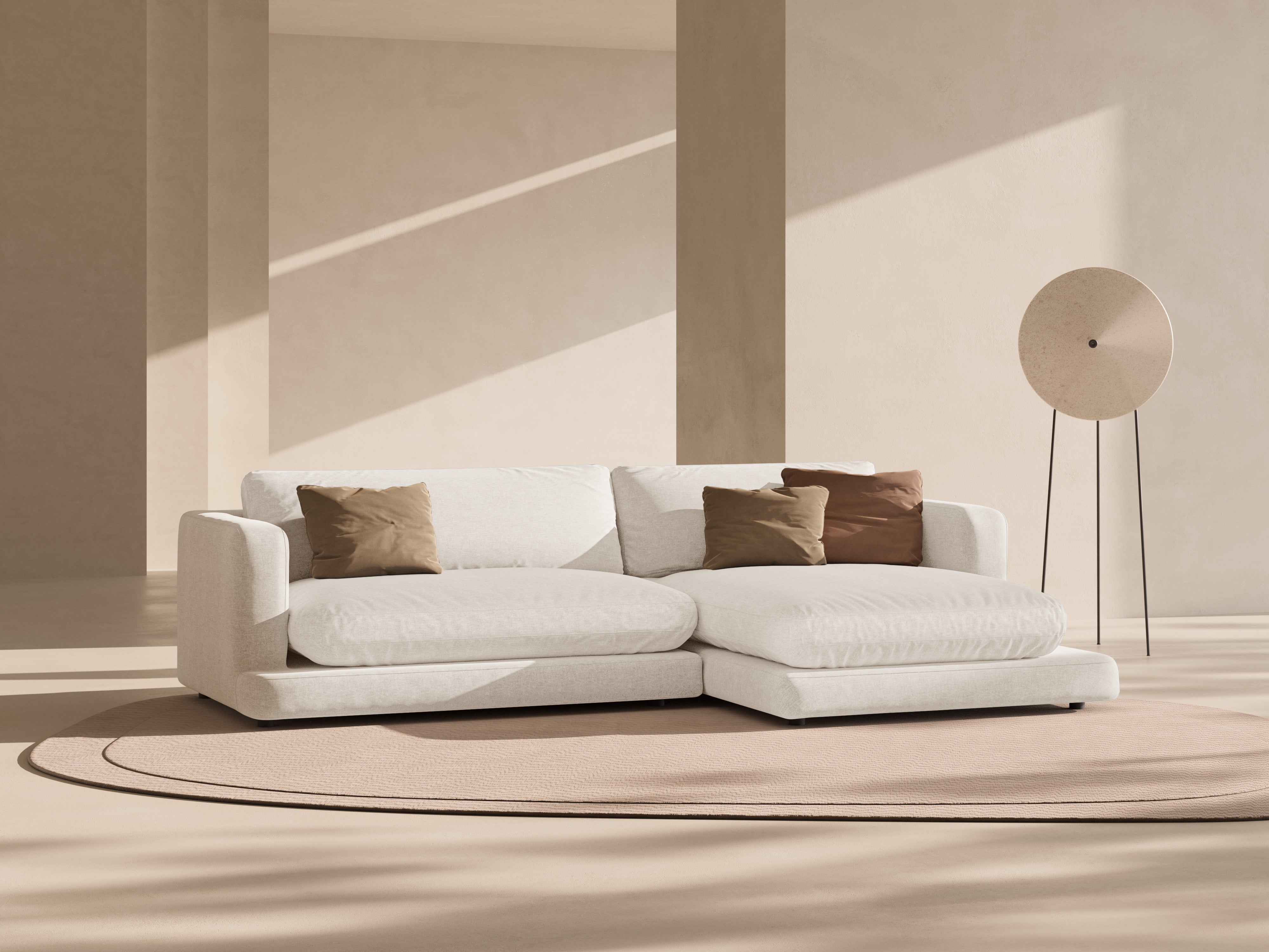 Pravostranný rohový gauč DAPHNE zlomená biela šenil